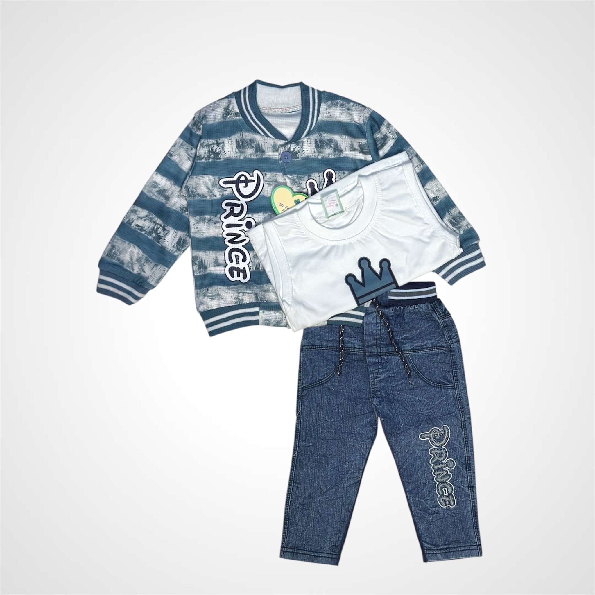 Boys' "Prince" 3-Piece Outfit | Varsity Jacket, T-shirt & Jeans Set