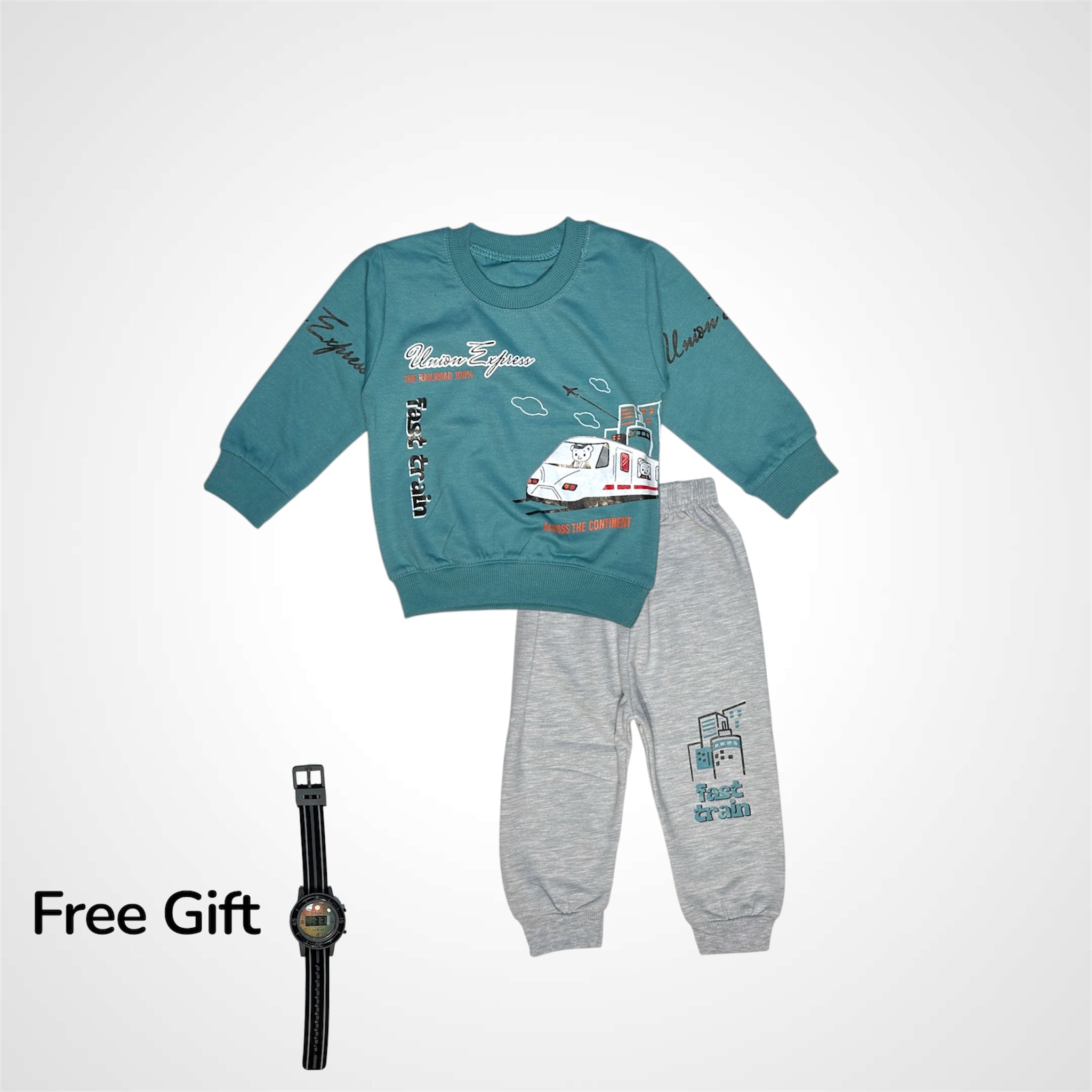 Boys' "Union Express" Train Sweatshirt & Tracksuit Set | With Free Gift Watch