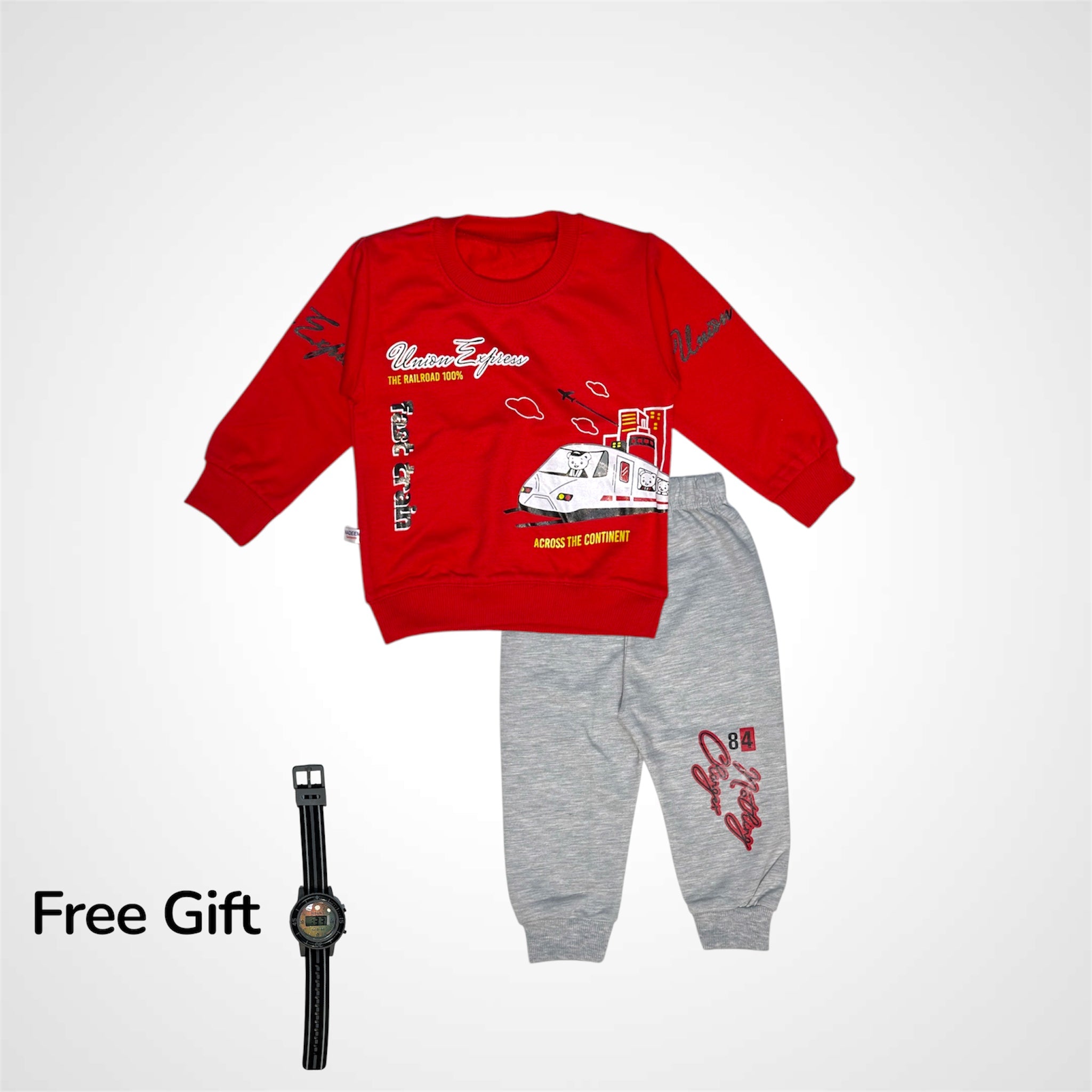 Boys' "Union Express" Train Sweatshirt & Tracksuit Set | With Free Gift Watch