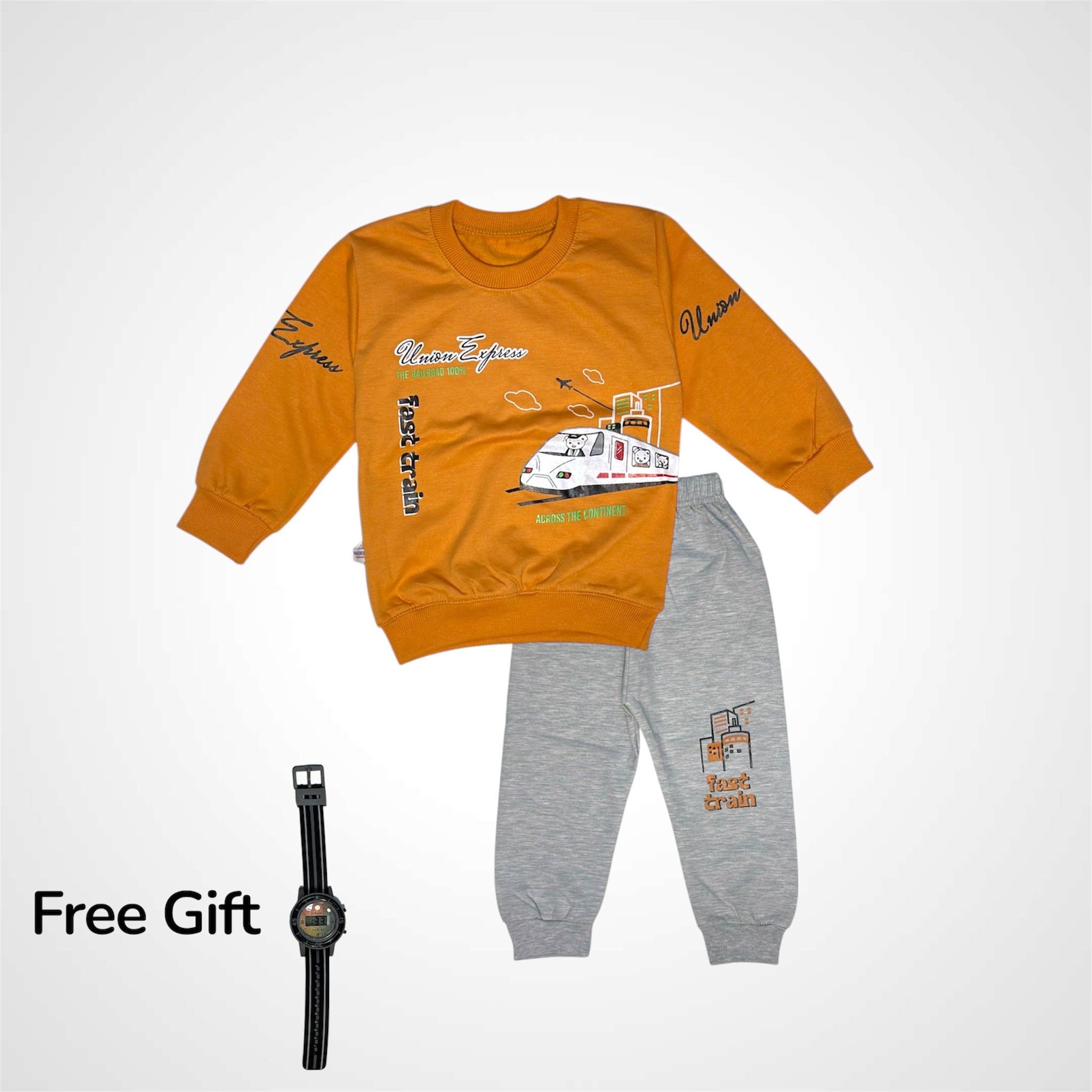 Boys' "Union Express" Train Sweatshirt & Tracksuit Set | With Free Gift Watch