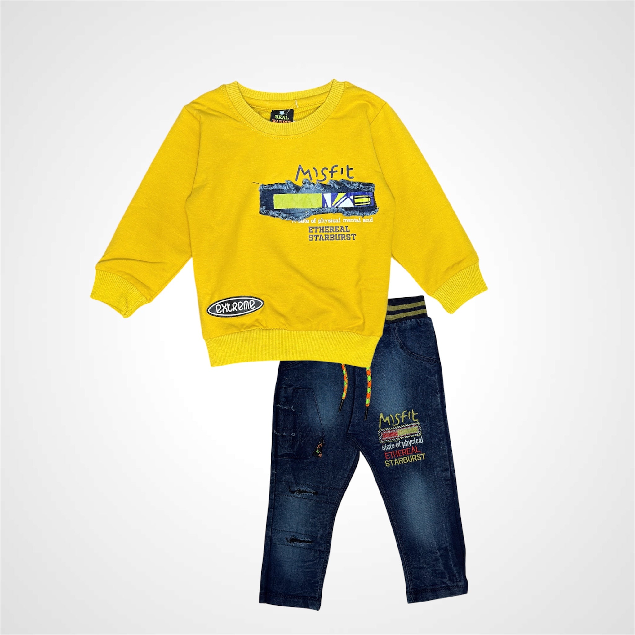 Trendy Kids' 2-Piece Outfit: Crewneck & Jeans Combo
