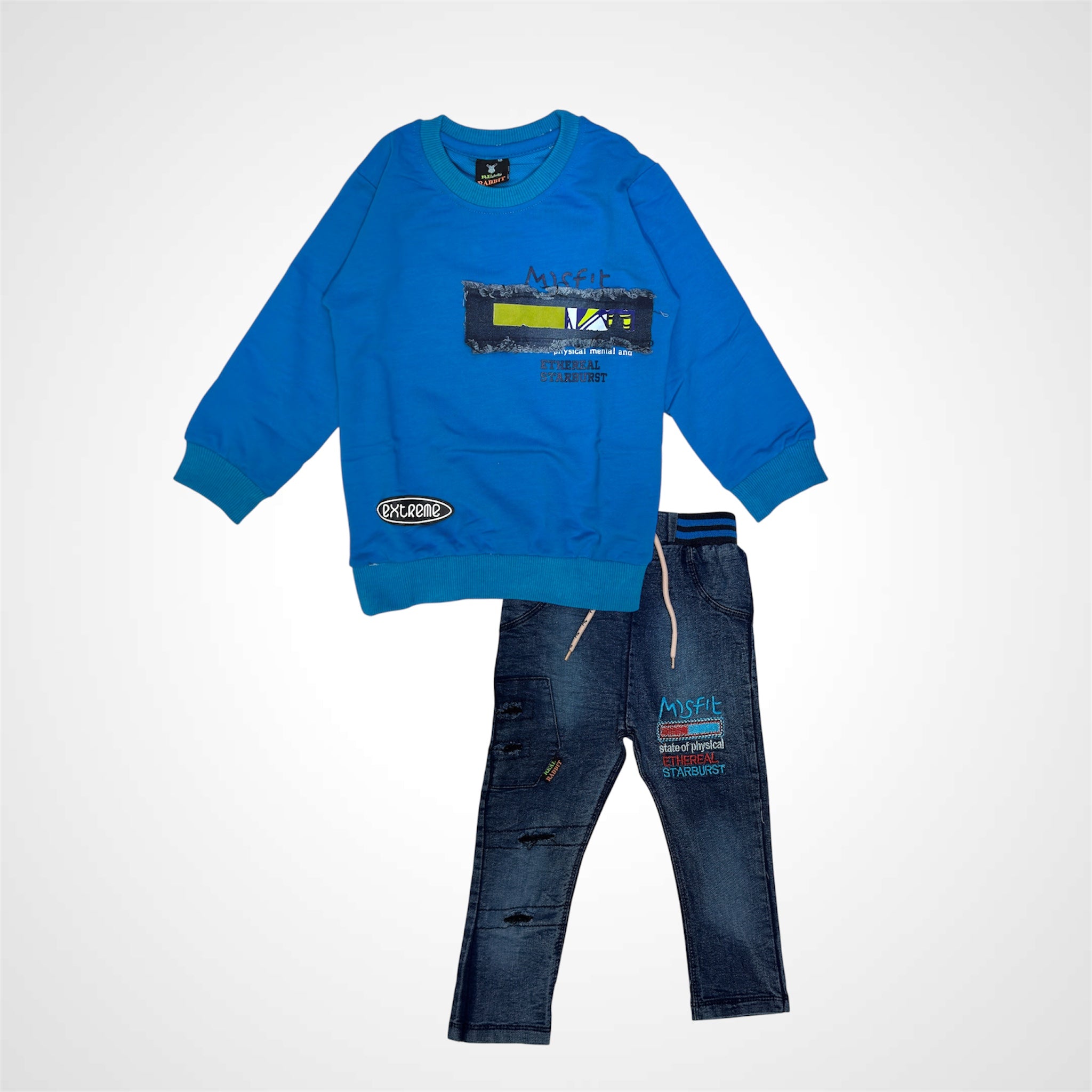 Trendy Kids' 2-Piece Outfit: Crewneck & Jeans Combo