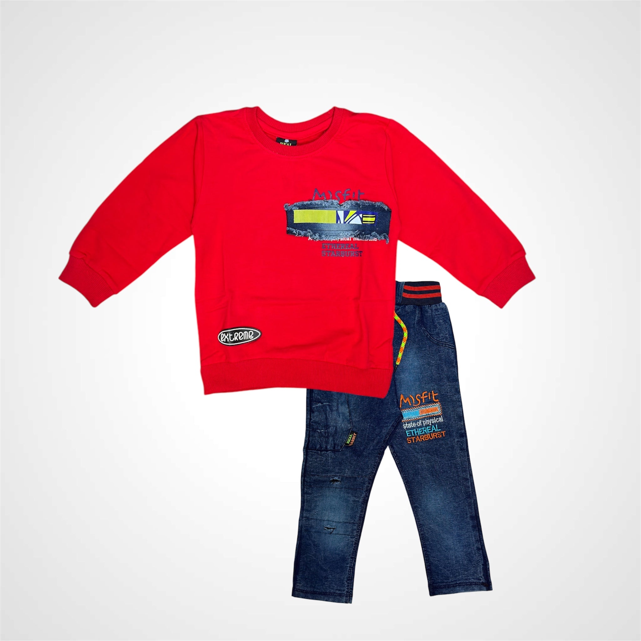 Trendy Kids' 2-Piece Outfit: Crewneck & Jeans Combo