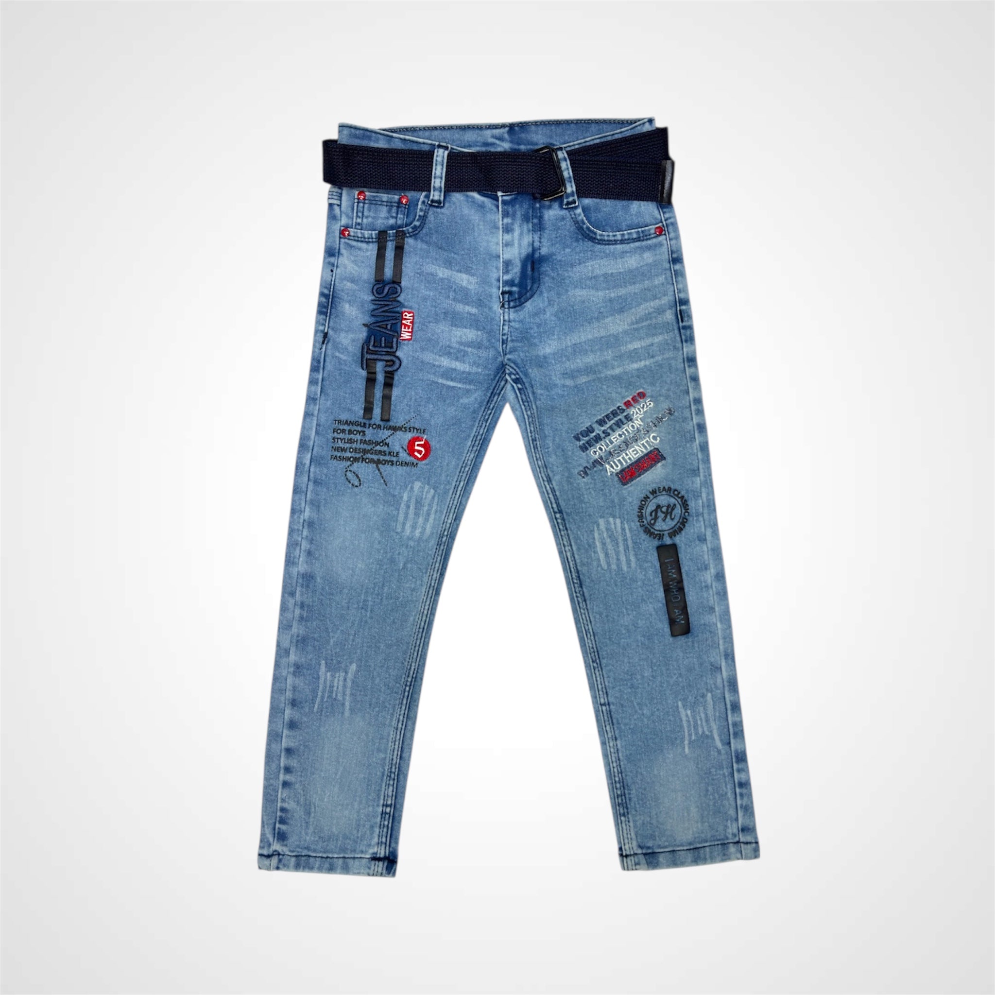 Boys' Stylish Distressed Denim Jeans with Embroidered Details