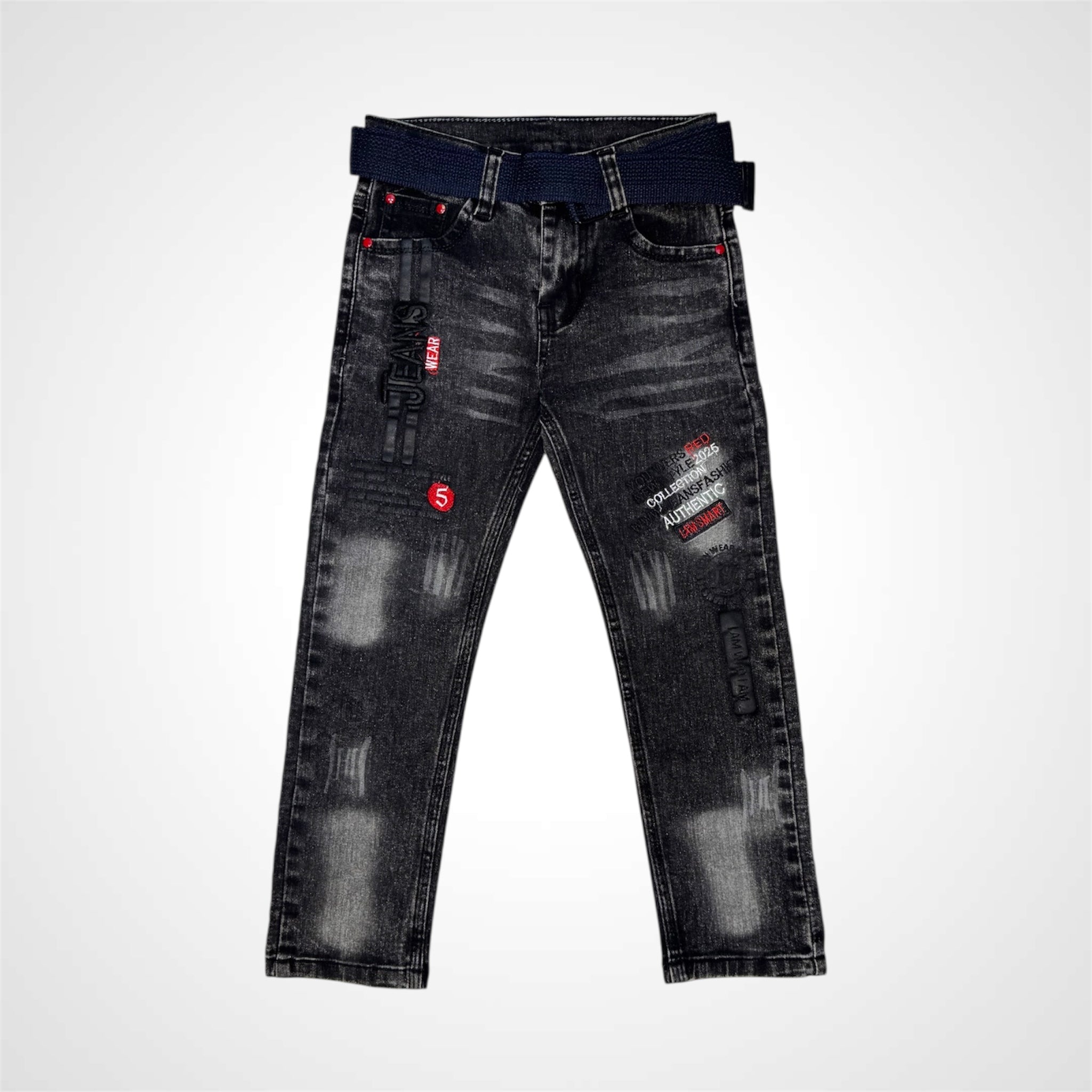 Boys' Stylish Distressed Denim Jeans with Embroidered Details