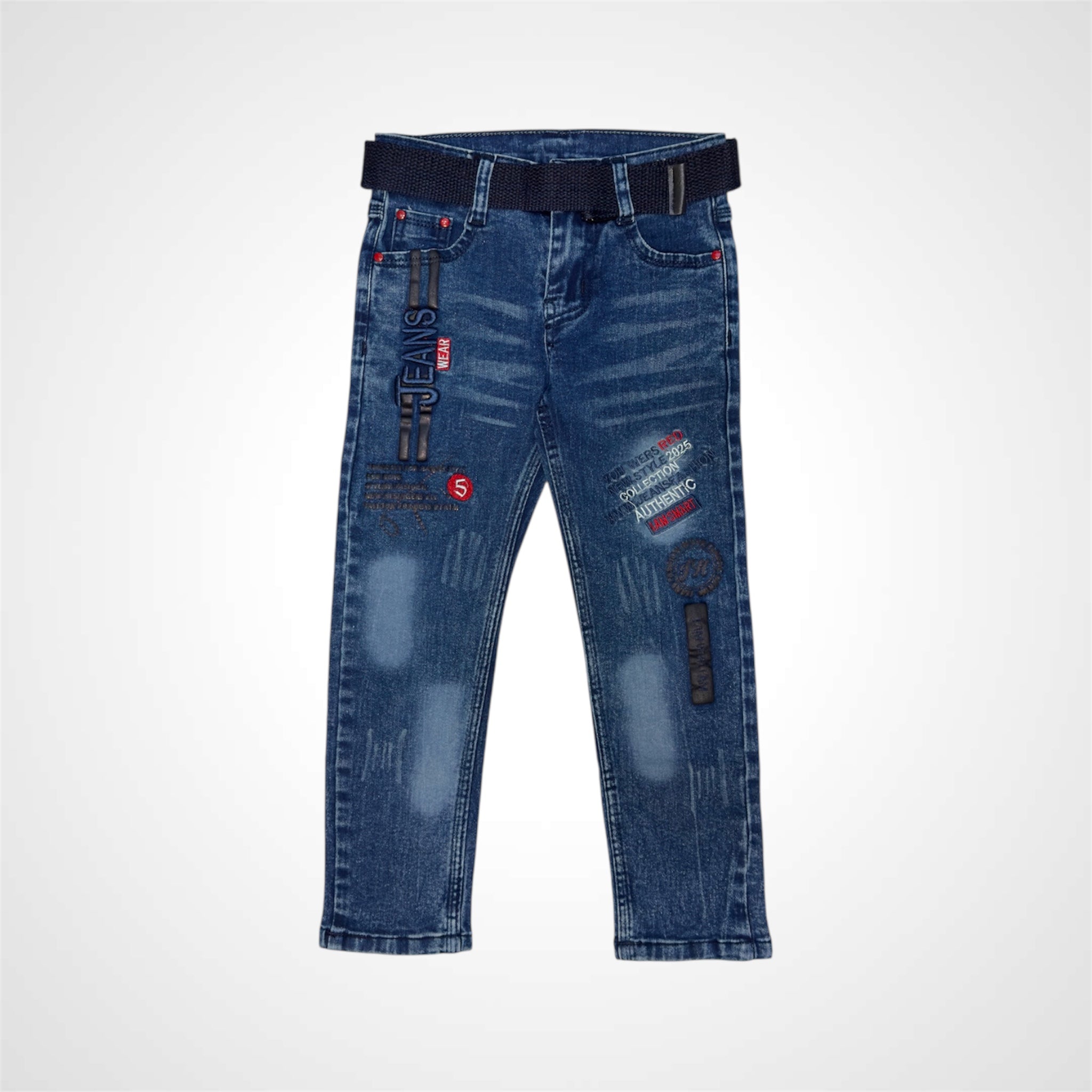 Boys' Stylish Distressed Denim Jeans with Embroidered Details
