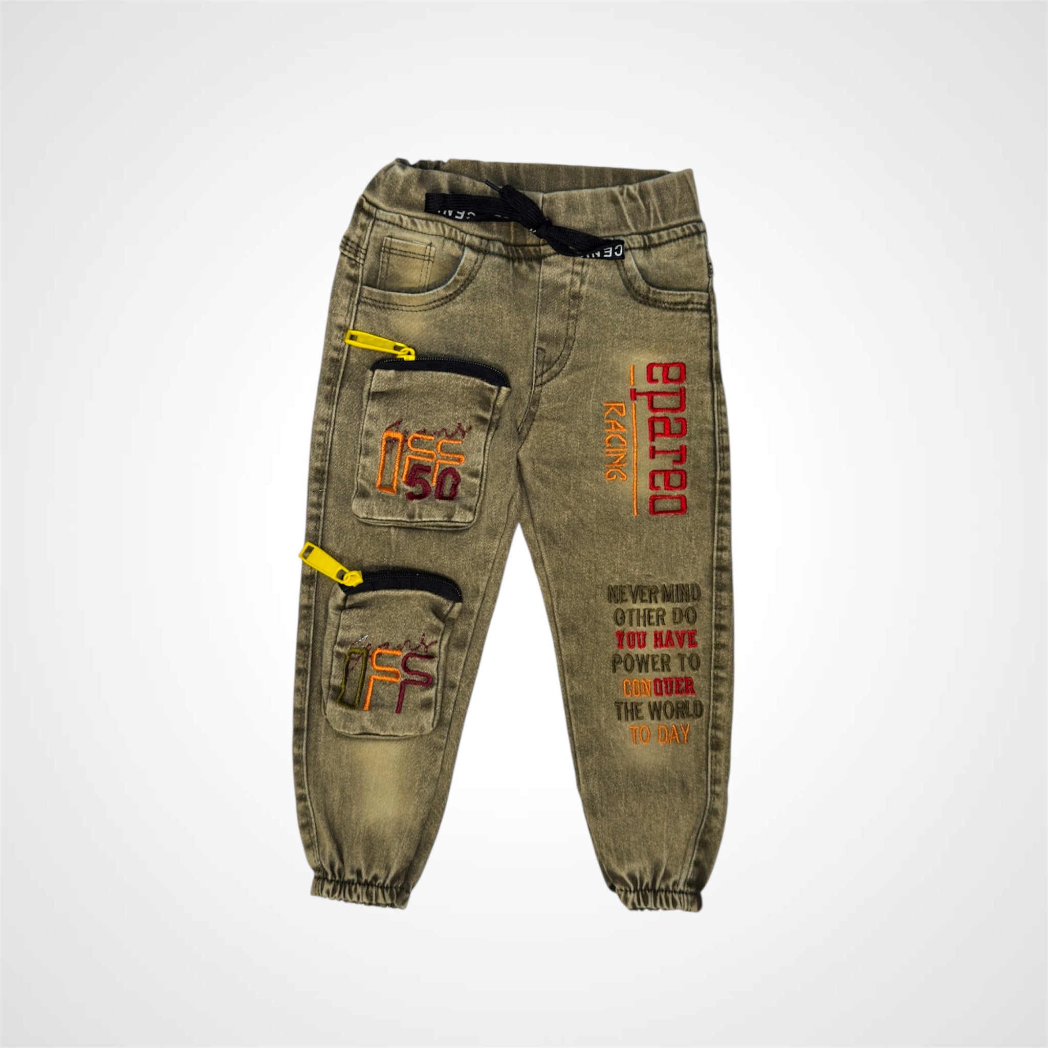 Kids' Casual Trousers with Elastic Waist and Unique Patches