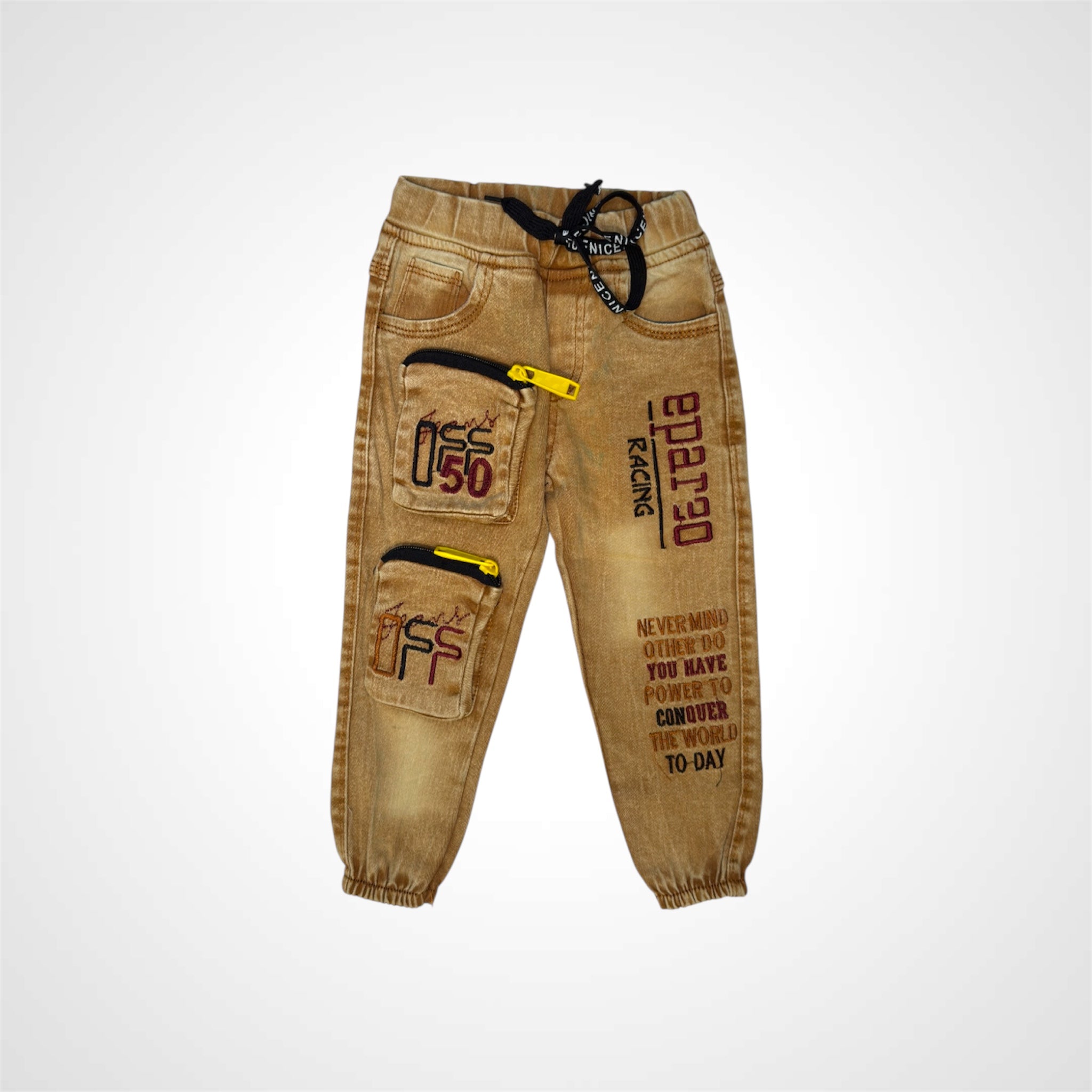 Kids' Casual Trousers with Elastic Waist and Unique Patches