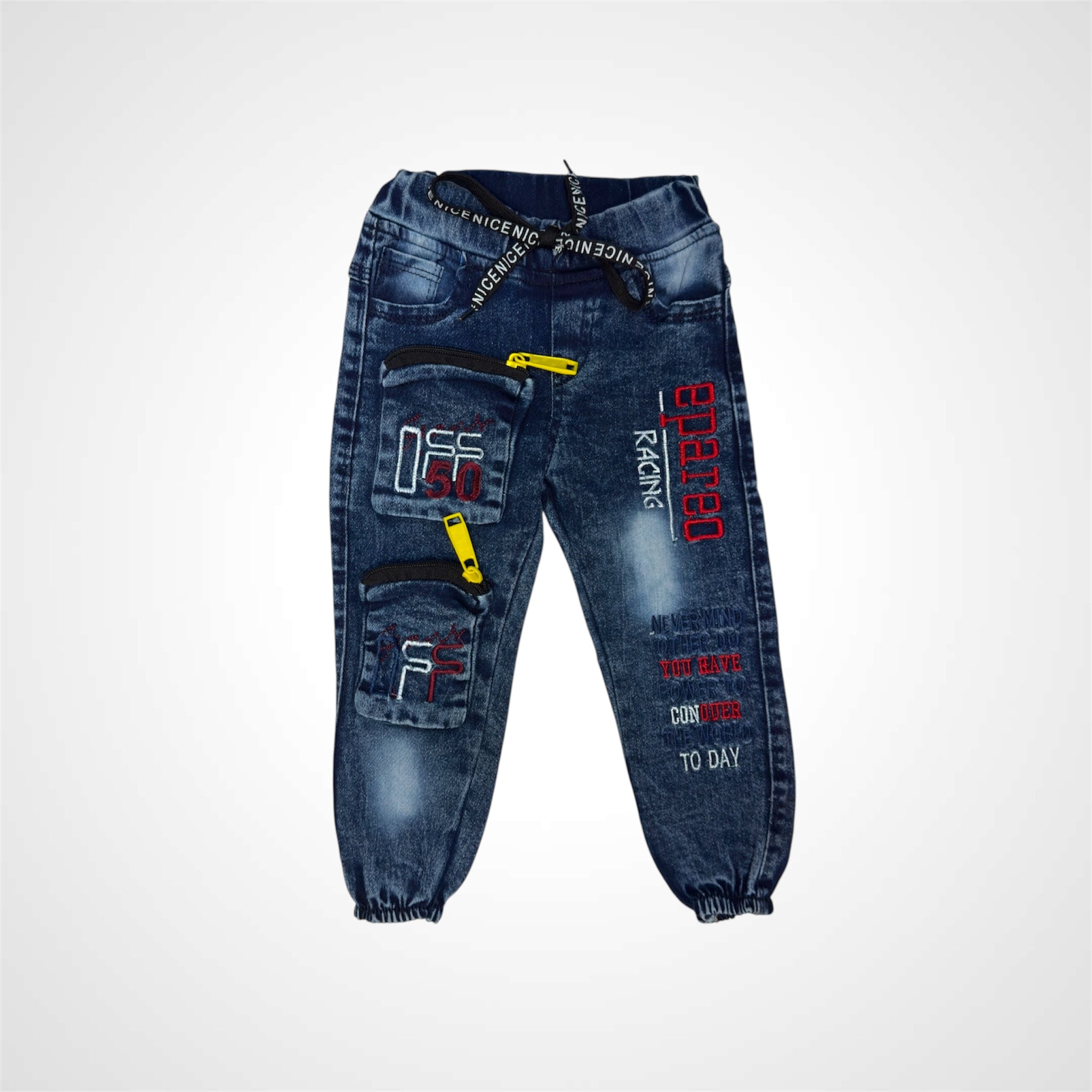 Kids' Casual Trousers with Elastic Waist and Unique Patches