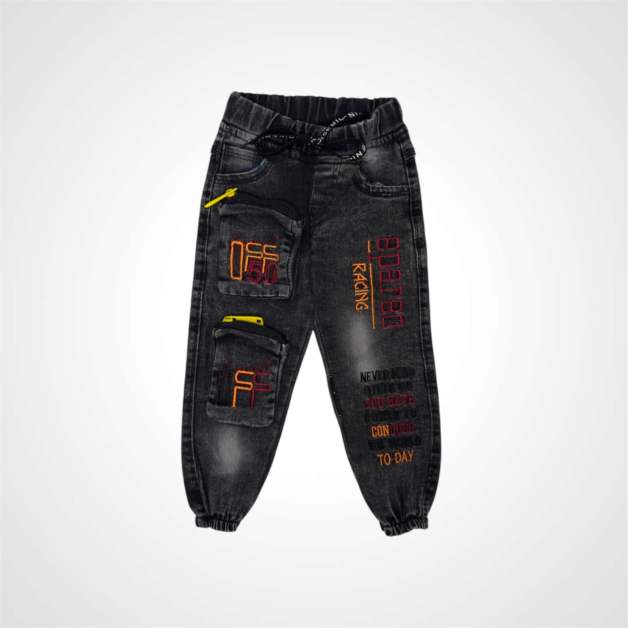 Kids' Casual Trousers with Elastic Waist and Unique Patches