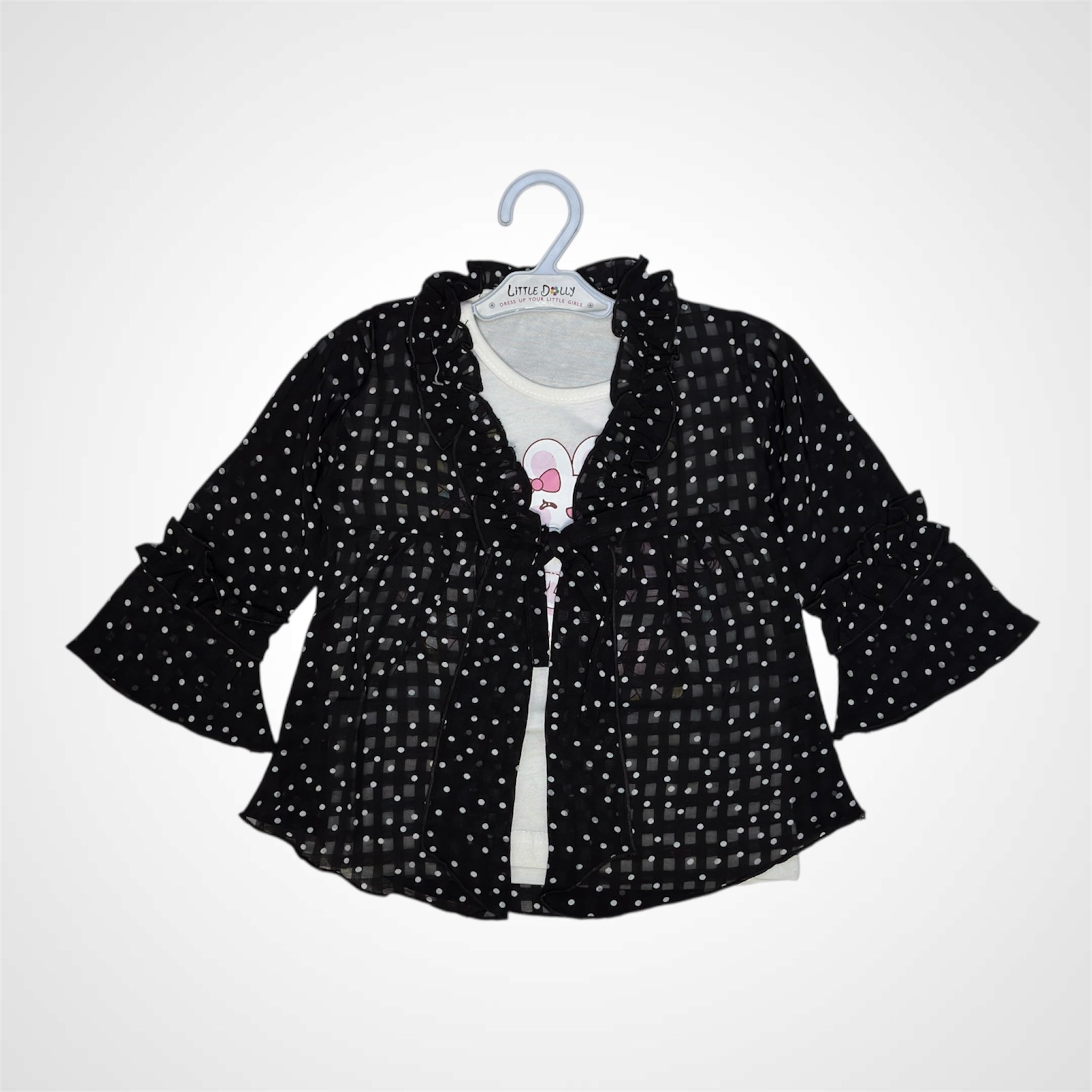 Girls' Black Polka Dot Shrug with White Tee Set