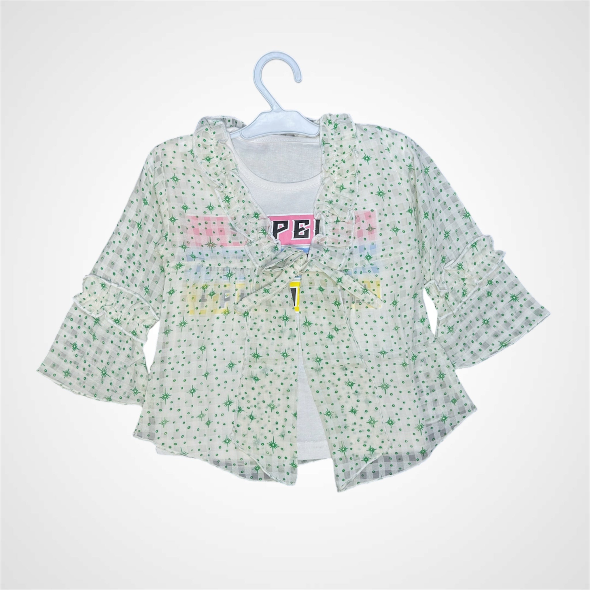 Cute Sheer Star Print Shrug with White T-shirt