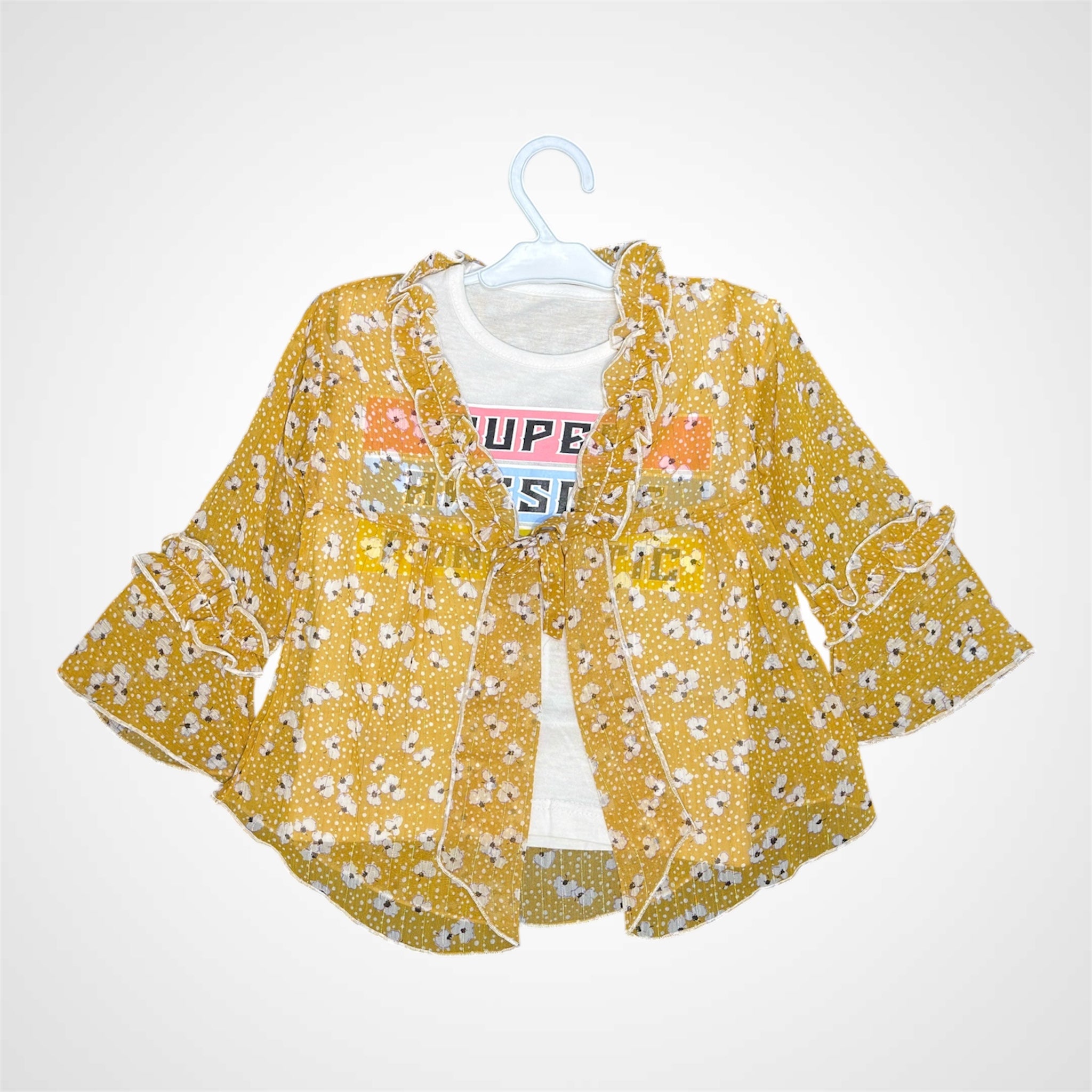 Cute Floral Print Shrug with White T-shirt