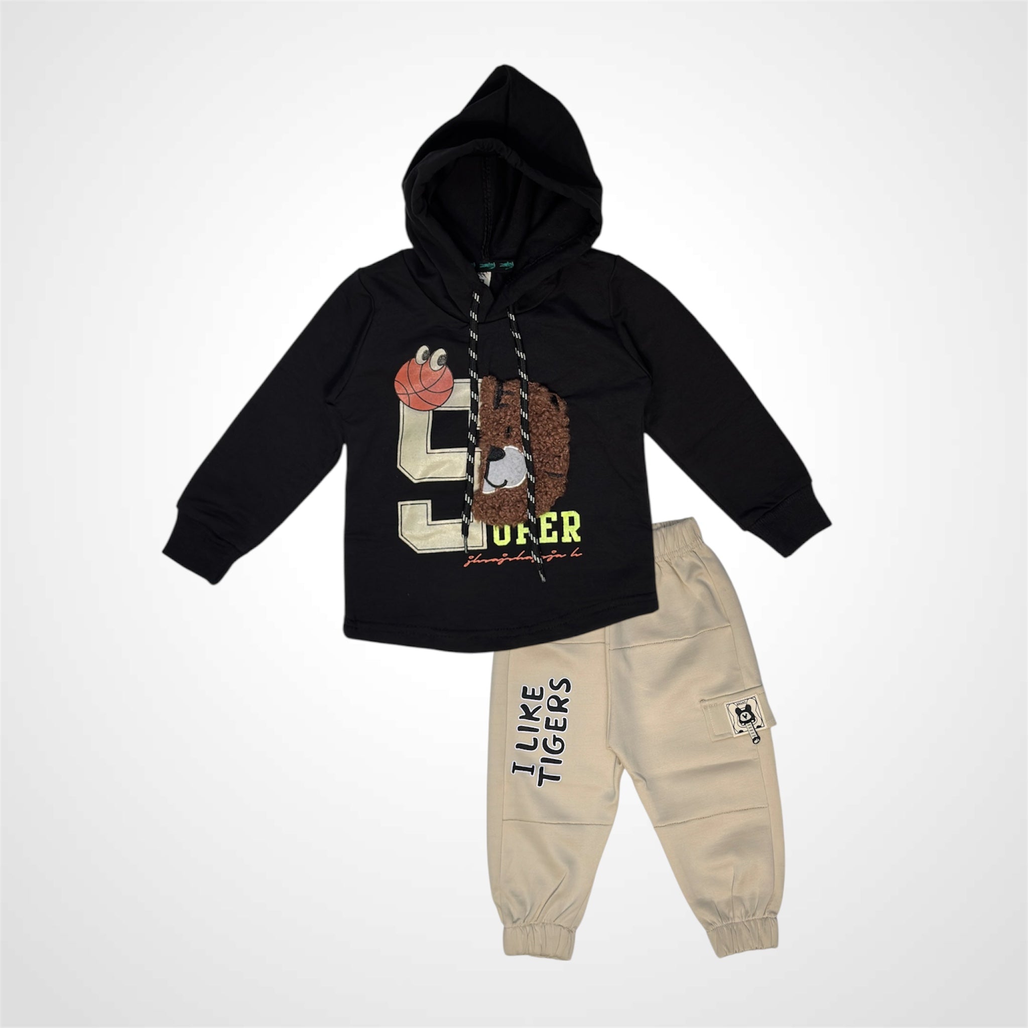 Trendy Kids' Teddy Bear Hoodie & Joggers Set | Comfortable Tracksuit