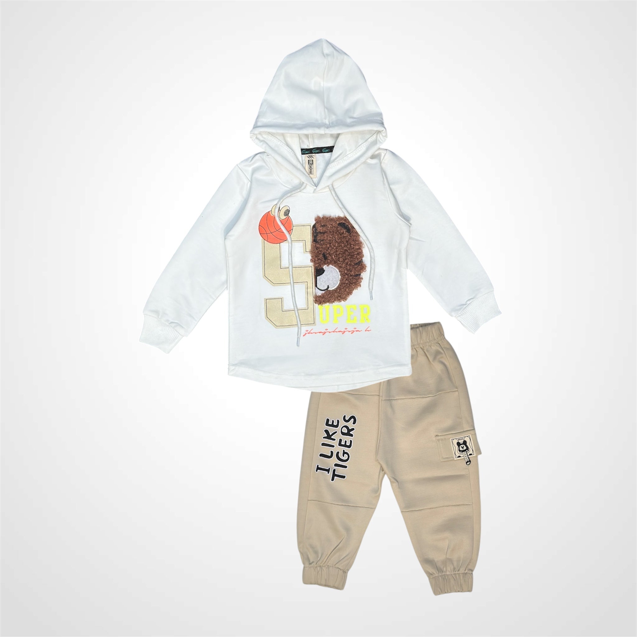 Trendy Kids' Teddy Bear Hoodie & Joggers Set | Comfortable Tracksuit