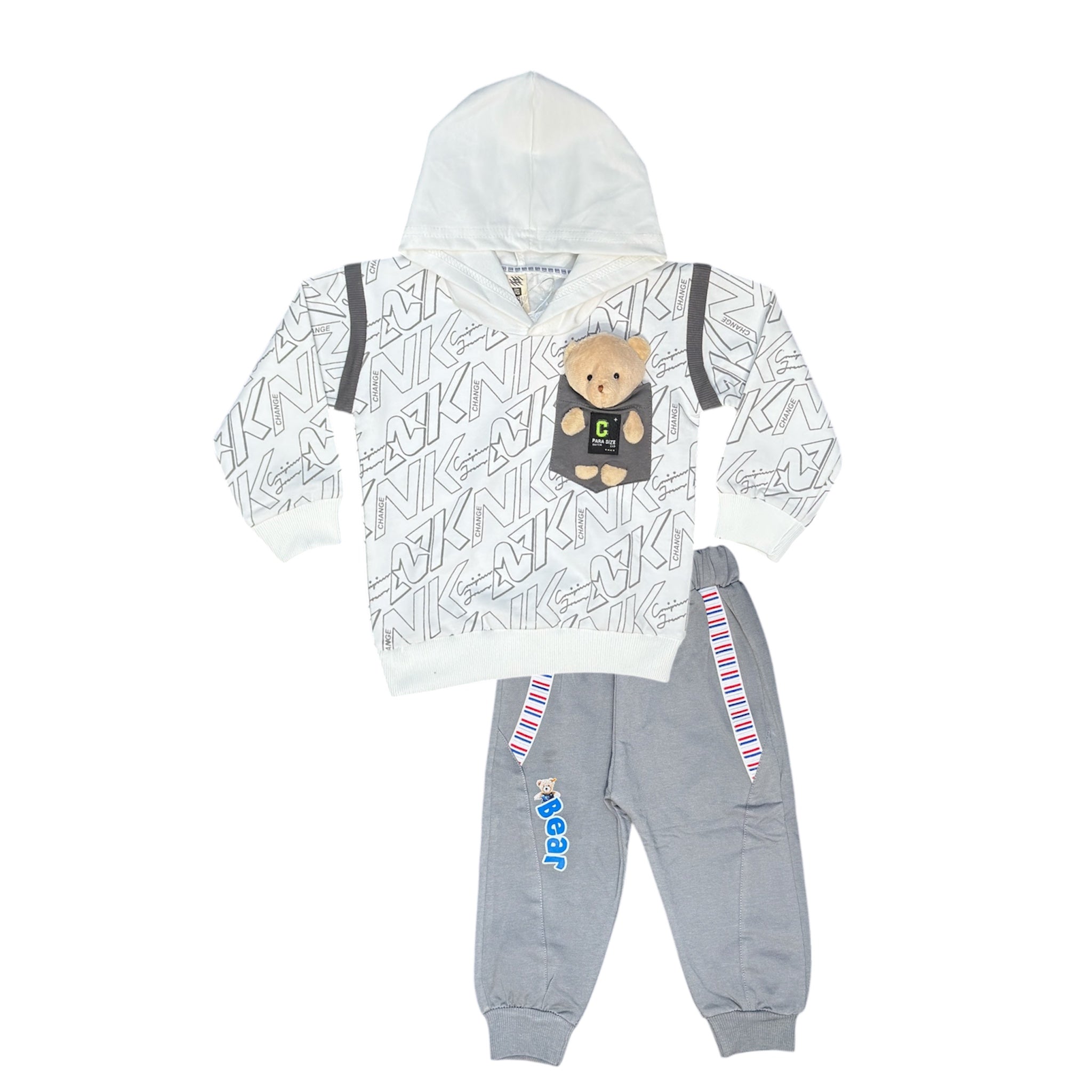 Trendy Kids' Allover Hoodie with 3D Bear & jogger