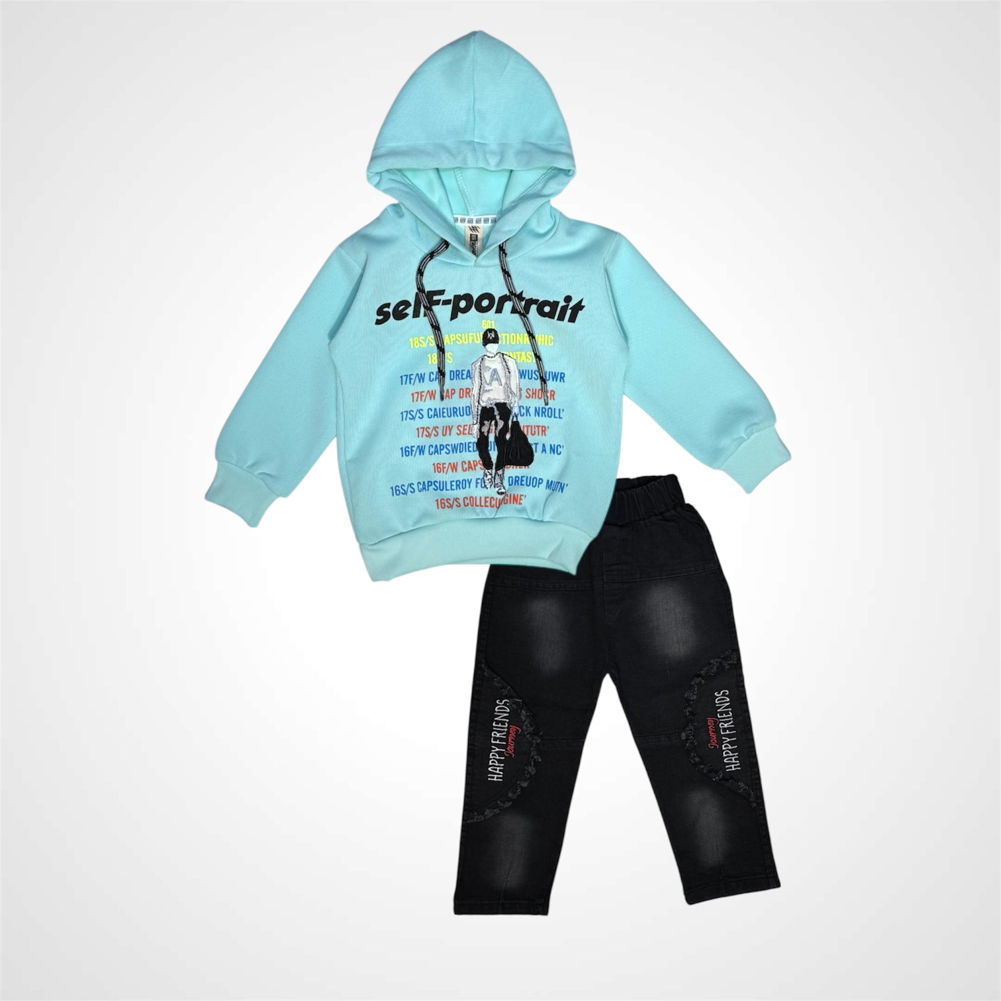 Kids' Fashionable Tracksuit Set with Denim Pants