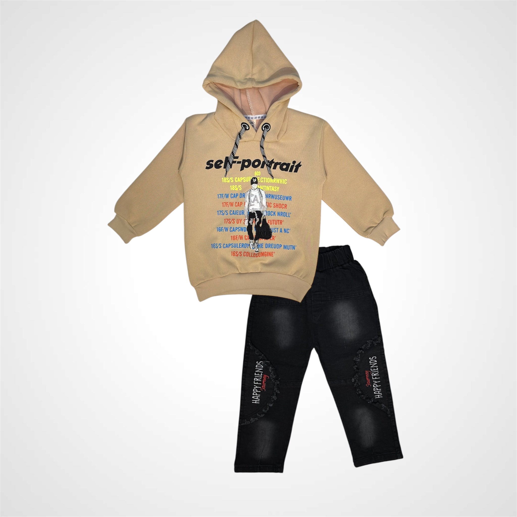 Kids' Fashionable Tracksuit Set with Denim Pants