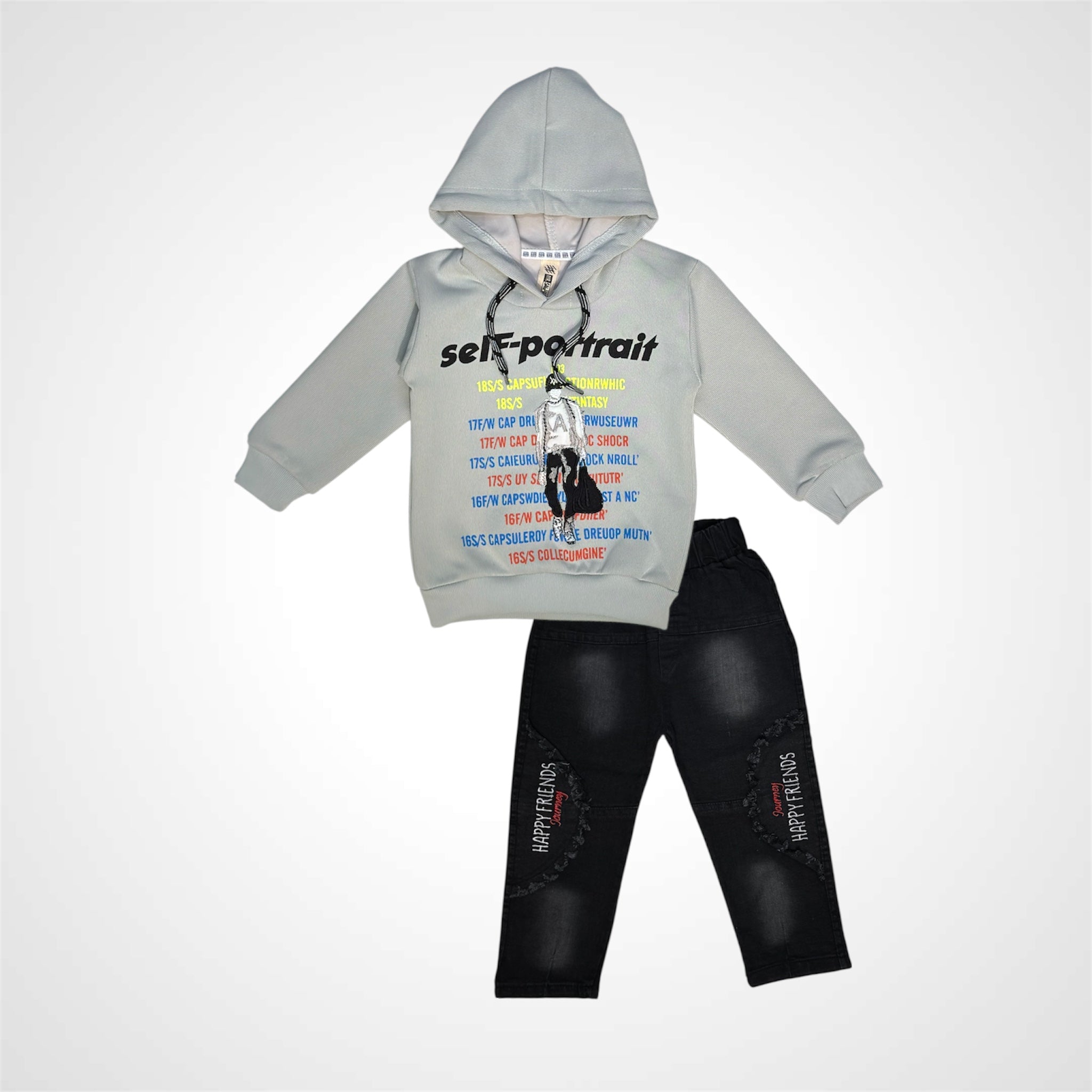 Kids' Fashionable Tracksuit Set with Denim Pants