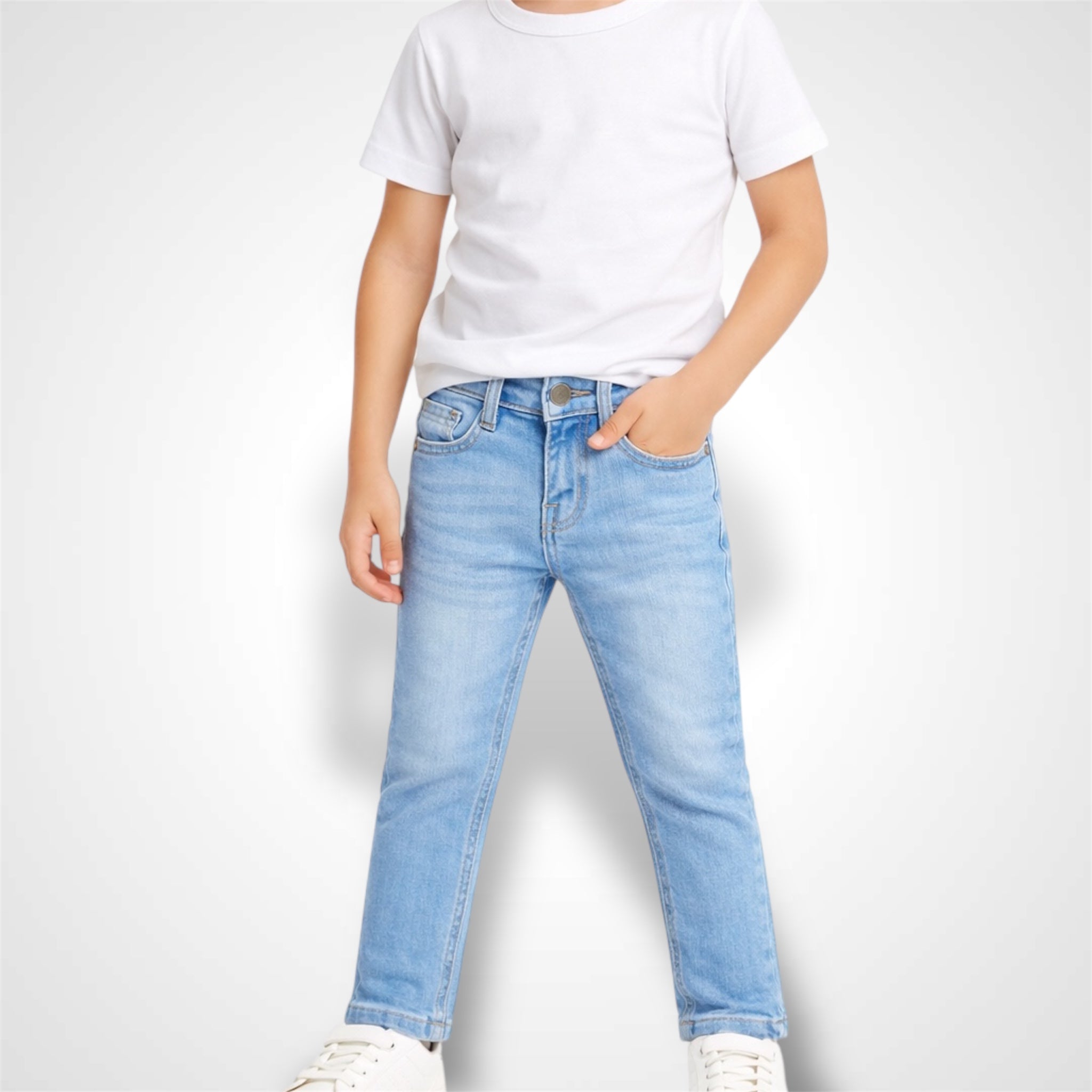 Kids premium classic denim jeans with stretchable fabric and rolled-up cuffs for everyday wear 1