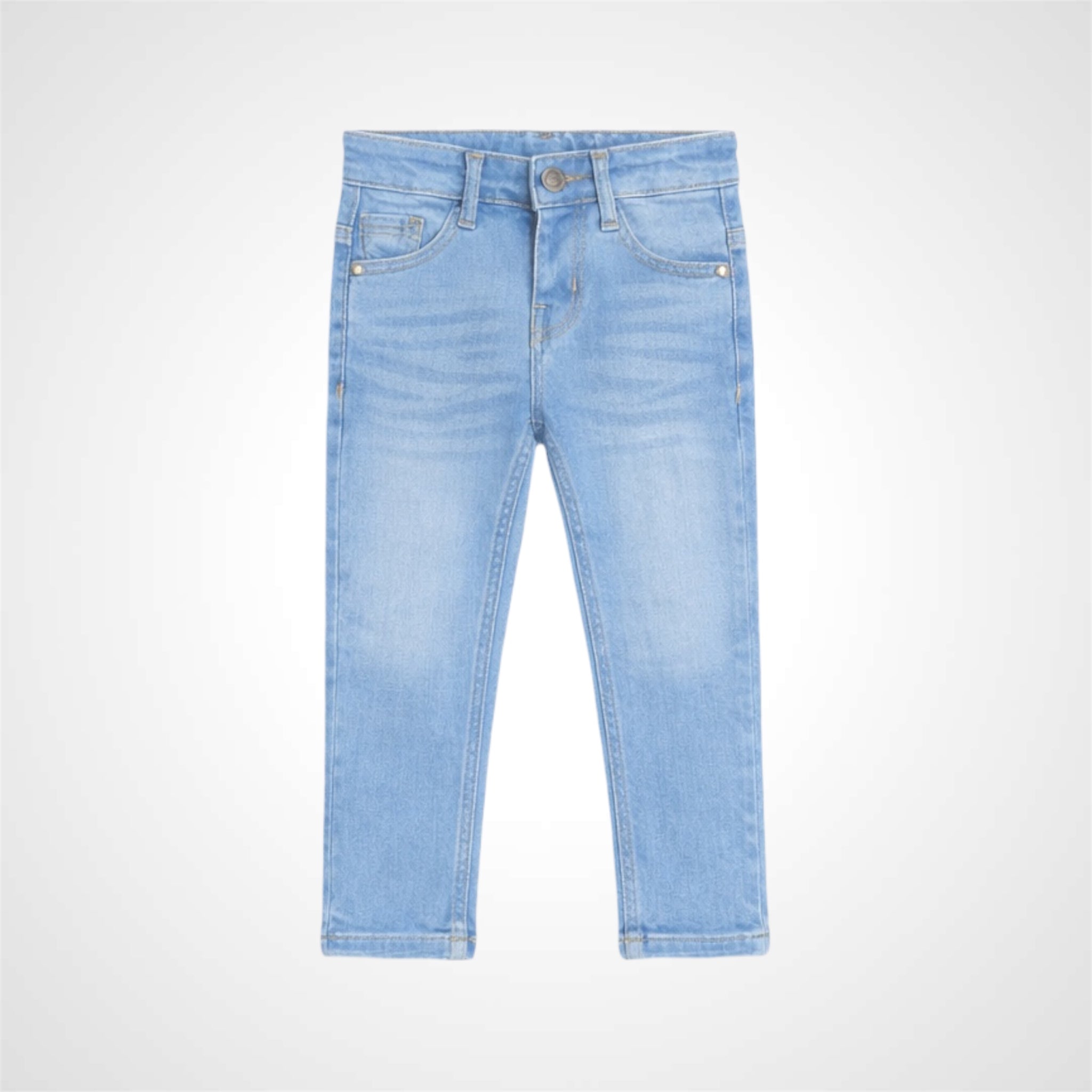 Kids premium classic denim jeans with stretchable fabric and rolled-up cuffs for everyday wear. 2