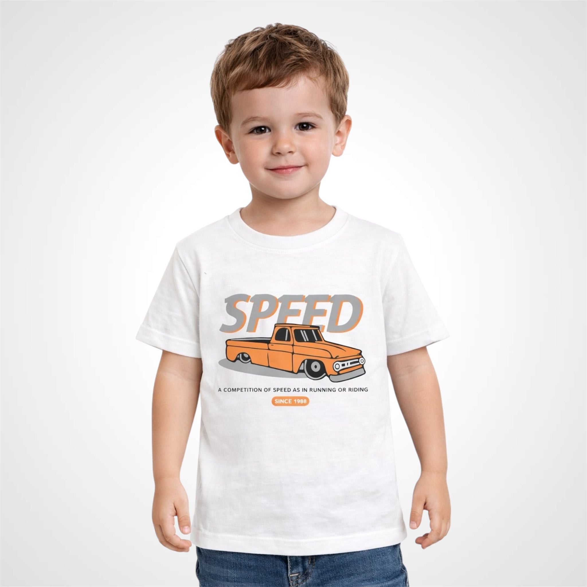 Kids Premium Cotton Graphic T-Shirt - Vintage Speed Truck Design