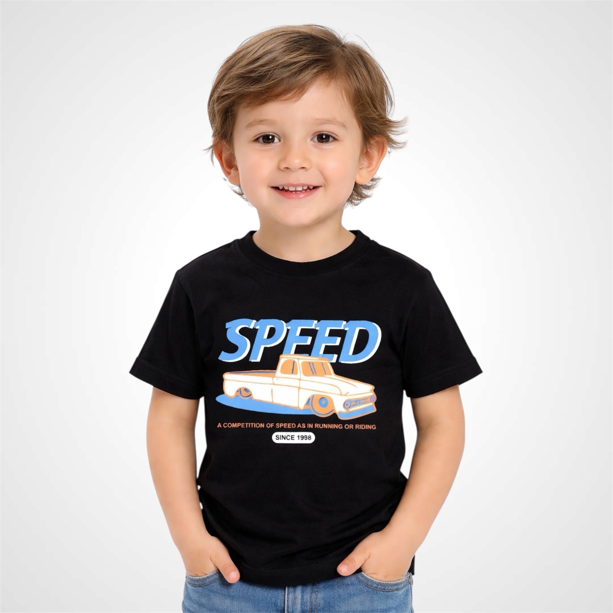 Kids Premium Cotton Graphic T-Shirt - Vintage Speed Truck Design