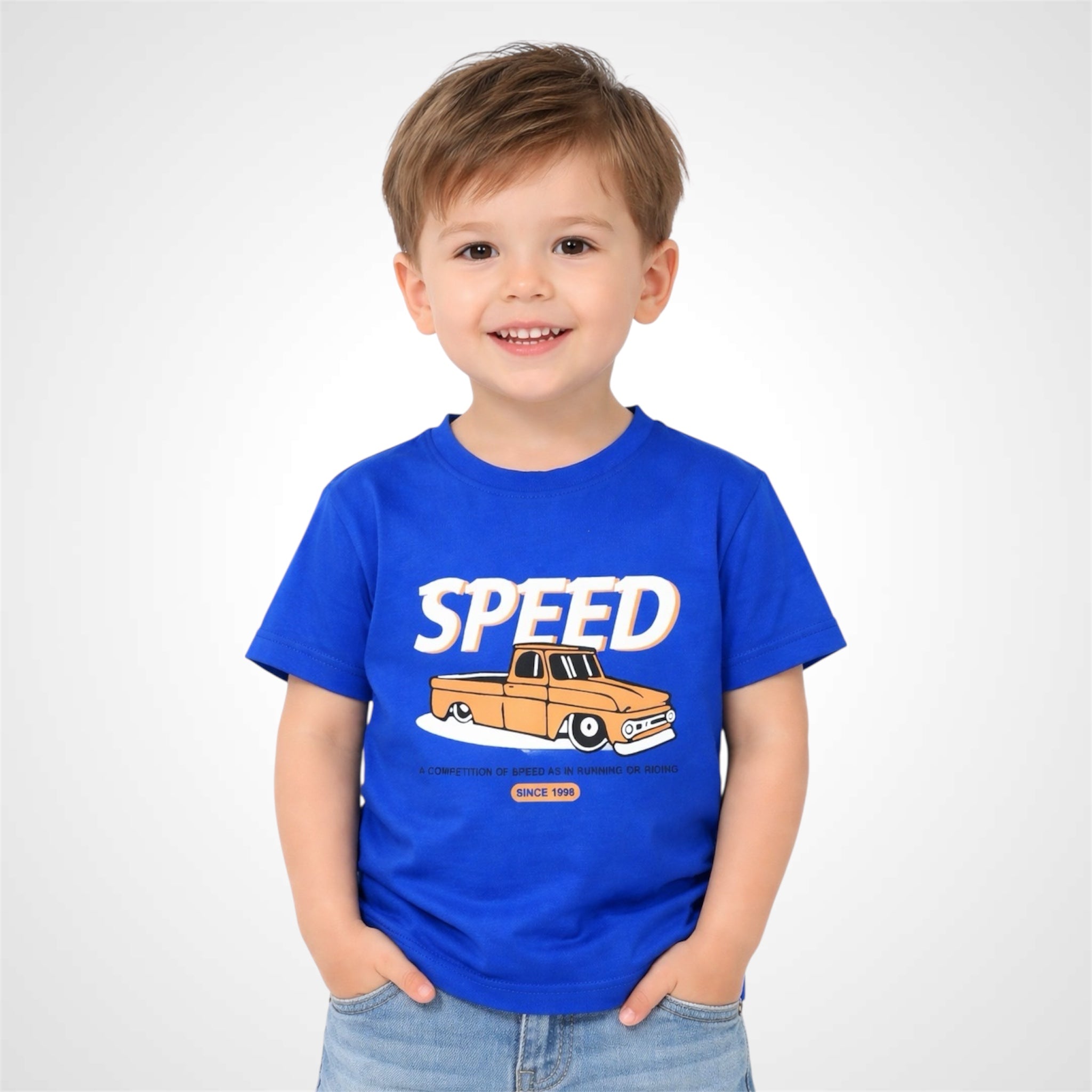 Kids Premium Cotton Graphic T-Shirt - Vintage Speed Truck Design