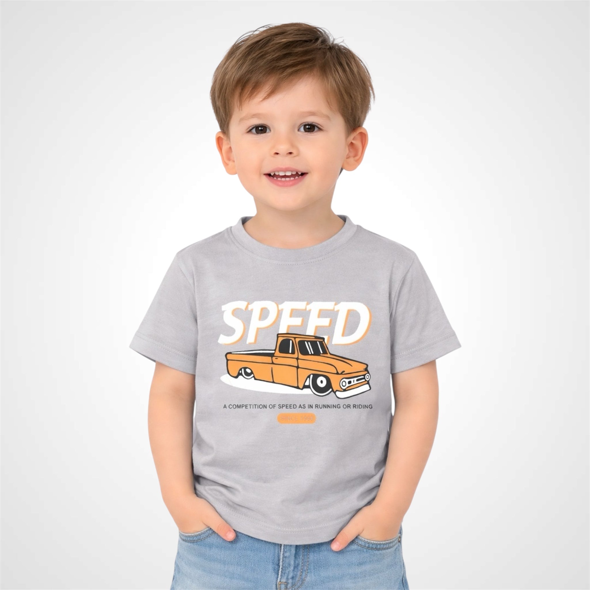 Kids Premium Cotton Graphic T-Shirt - Vintage Speed Truck Design