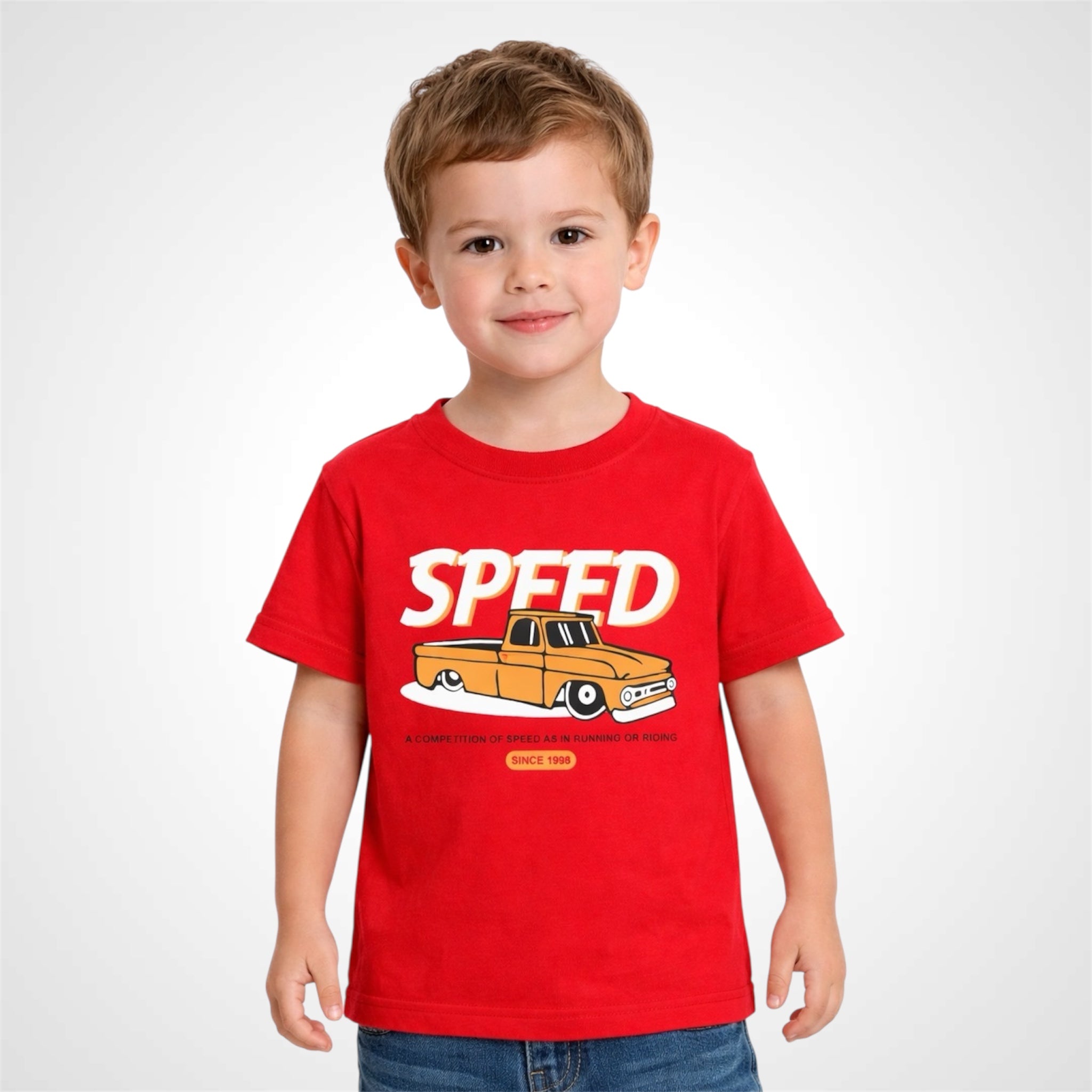 Kids Premium Cotton Graphic T-Shirt - Vintage Speed Truck Design