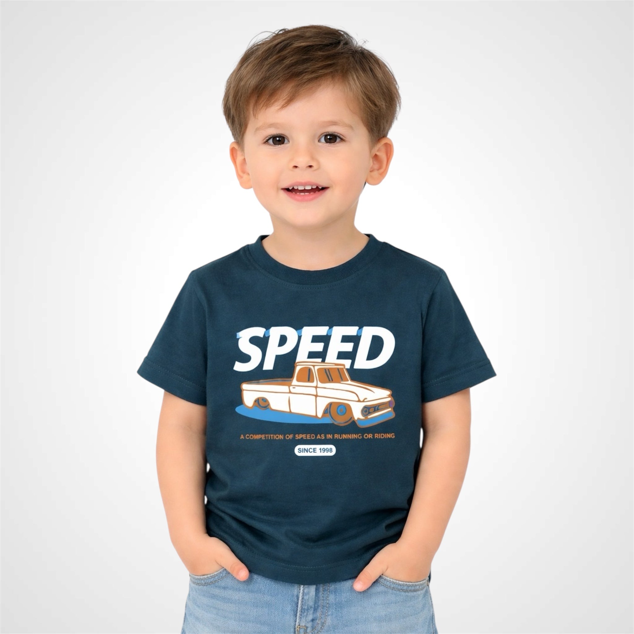 Kids Premium Cotton Graphic T-Shirt - Vintage Speed Truck Design