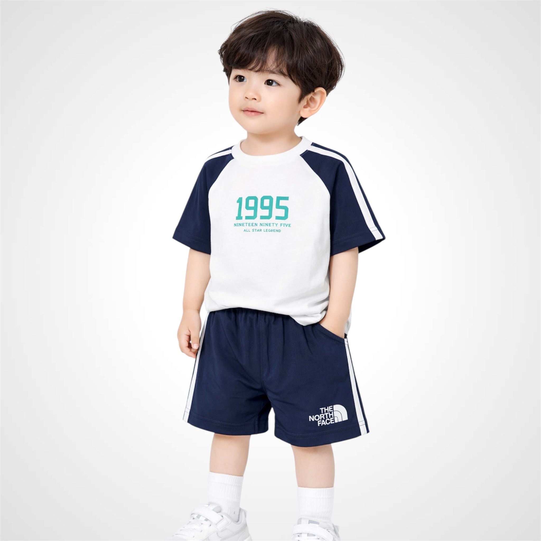 Child wearing Kids Premium Cotton Sporty T-Shirt & Shorts Set 2-Piece Summer Outfit.