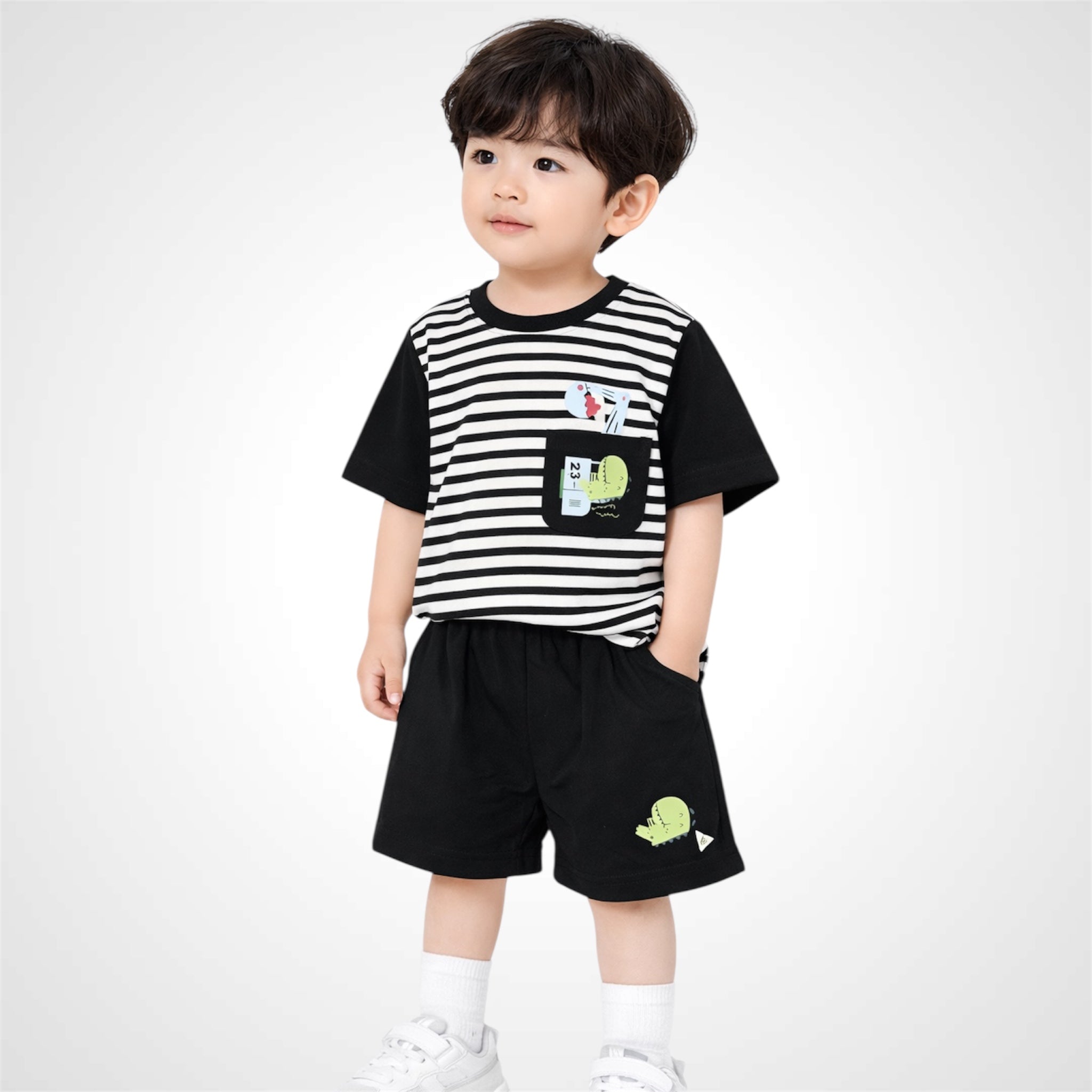 Kids Premium Dinosaur Graphic Tee and Shorts 2-Piece Summer Set