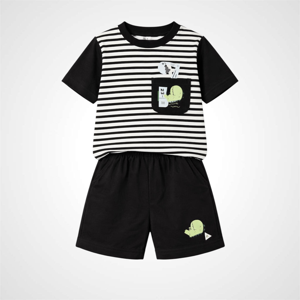 Kids Premium Dinosaur Graphic Tee and Shorts 2-Piece Summer Set