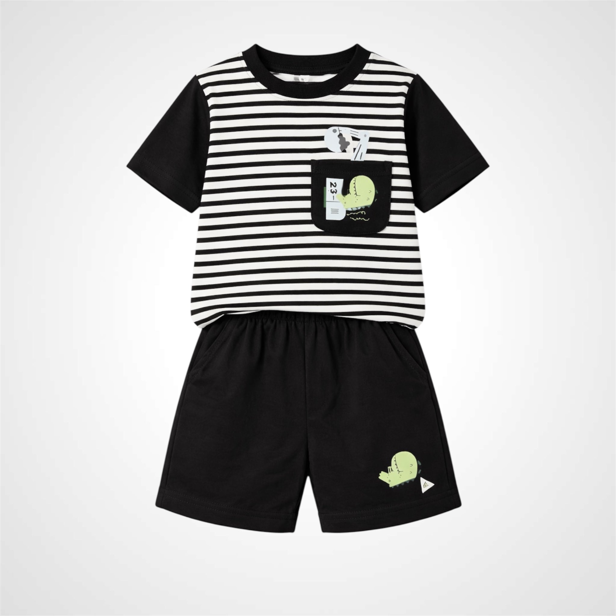 Kids Premium Dinosaur Graphic Tee and Shorts 2-Piece Summer Set