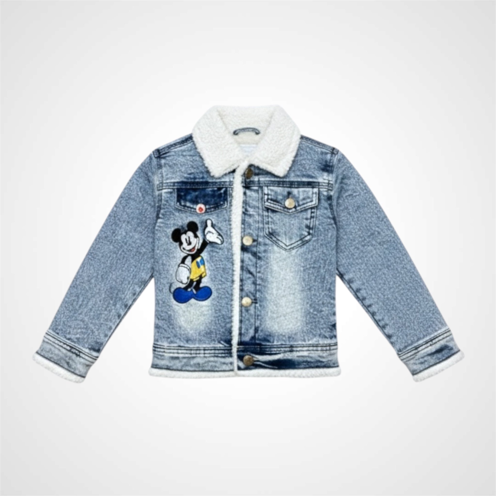 Kids premium warm denim jacket winter edition with Mickey Mouse embroidered patch 2