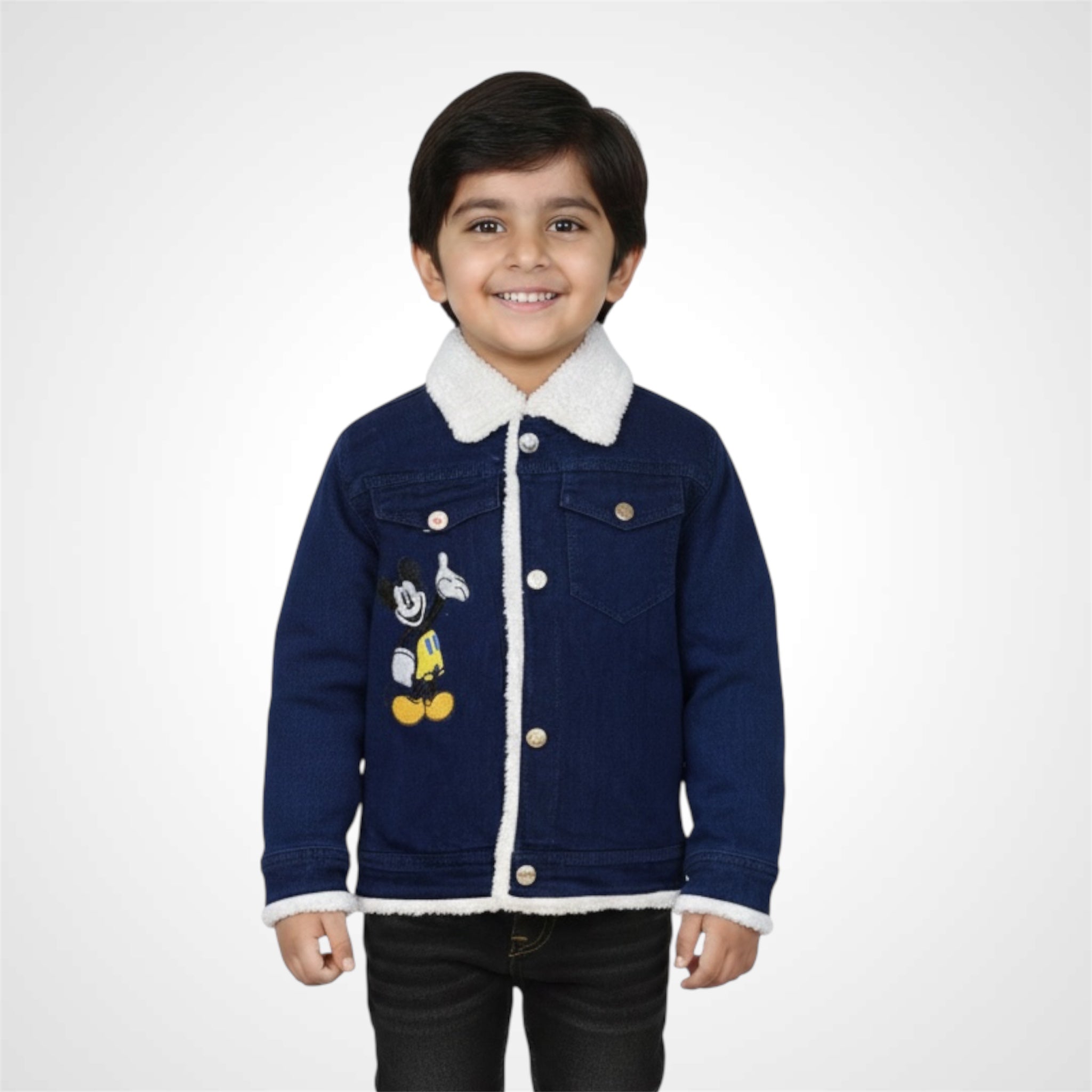Kids premium warm denim jacket winter edition with Mickey Mouse embroidered patch 3