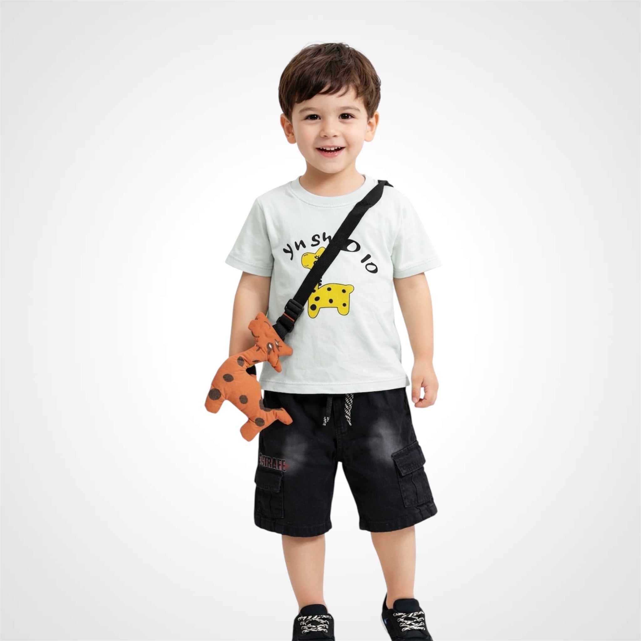 Kids Two-Piece Summer Outfit with Decorative Plush Toy Bag