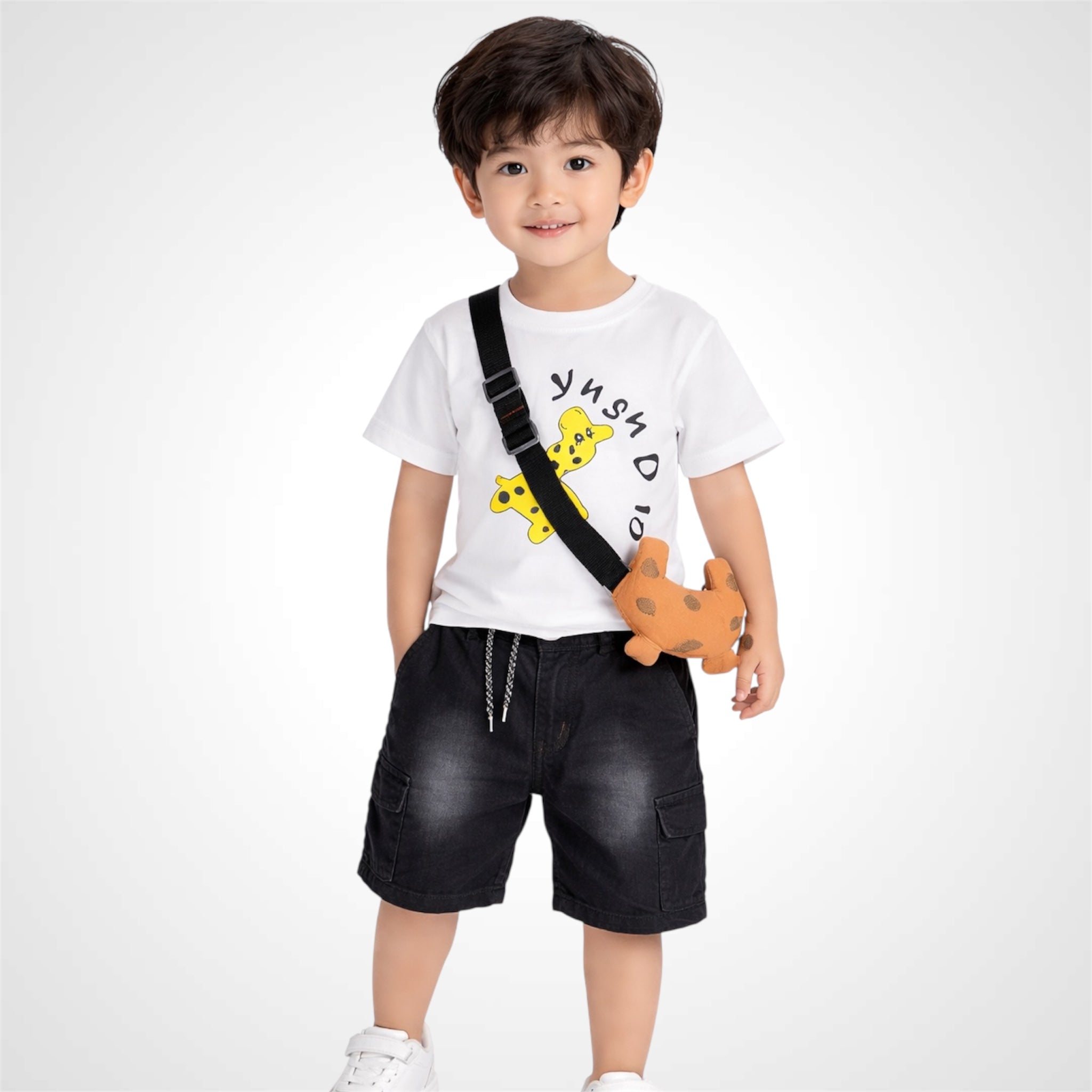 Kids Two-Piece Summer Outfit with Decorative Plush Toy Bag