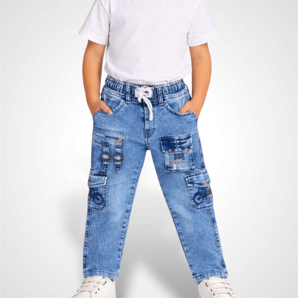 Kids' premium 6-pocket joggers with a stylish utility design and adjustable drawstring waist.