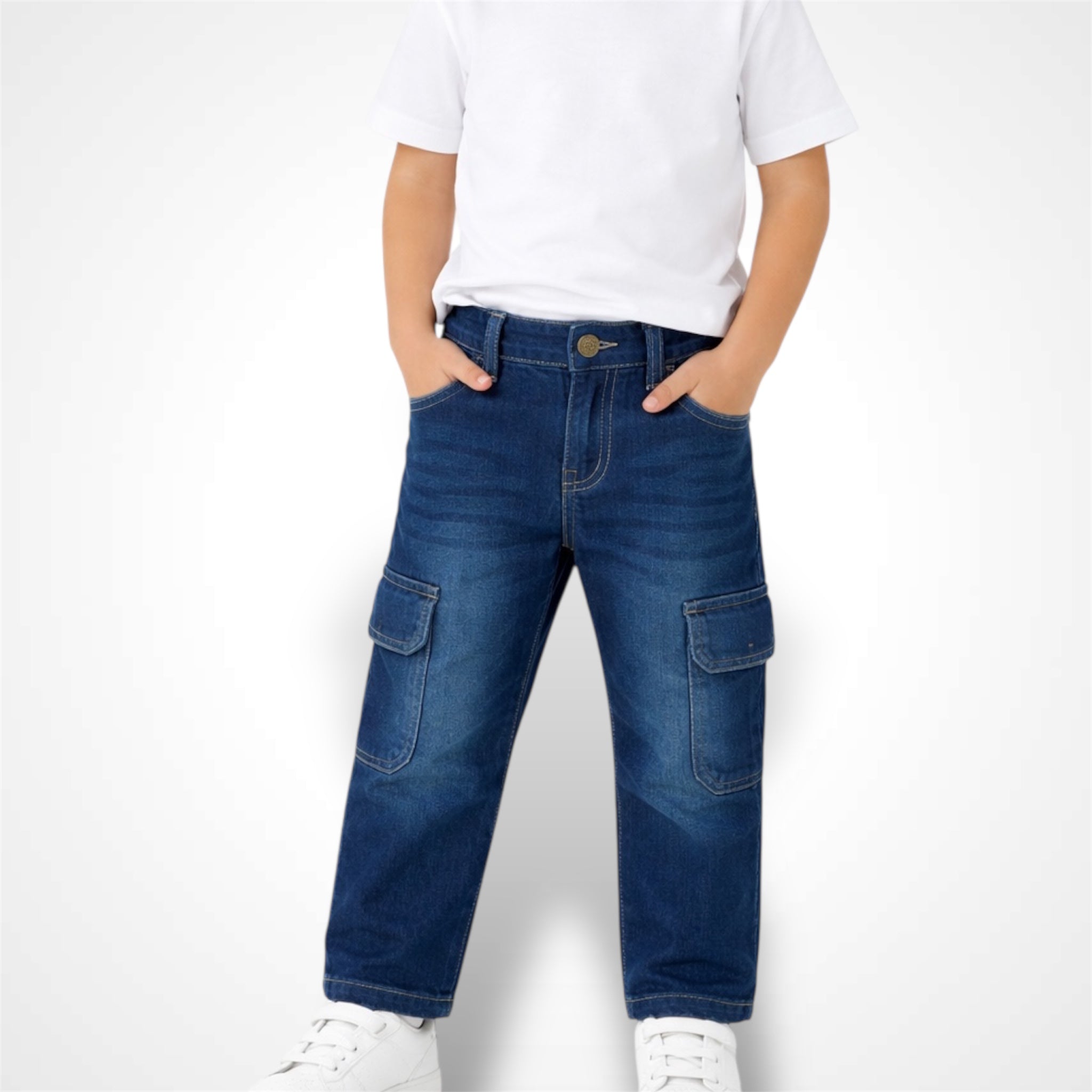Kids' Comfortable Fit Cargo Denim Pant - Soft Stretchable