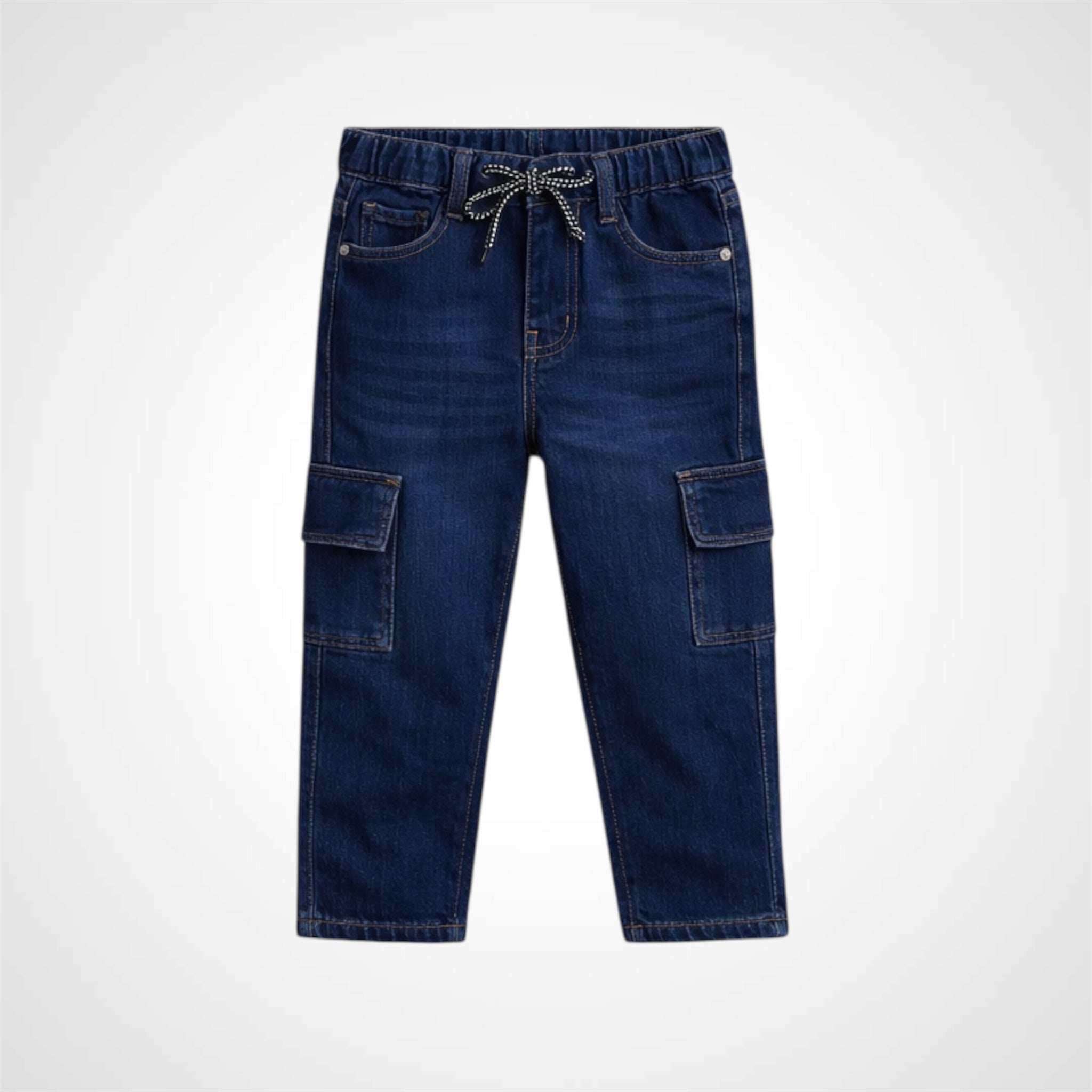 Kids Premium Denim Baggy Jeans with Elasticated Waist and Cargo Pockets Dark Blue  1