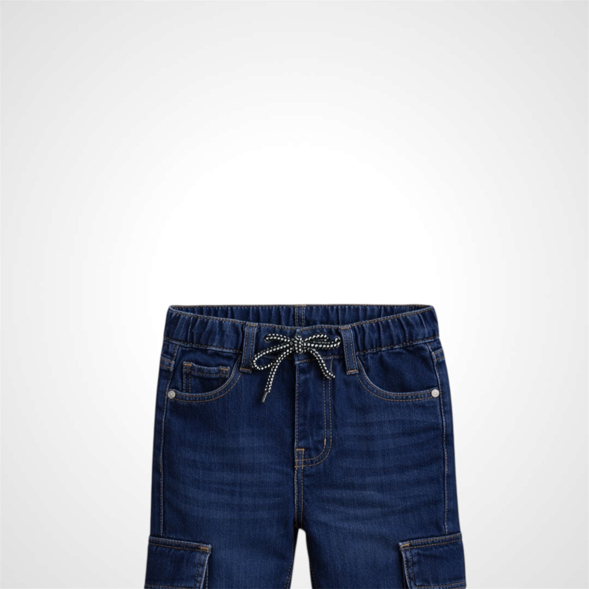 Kids Premium Denim Baggy Jeans with Elasticated Waist and Cargo Pockets Dark Blue 