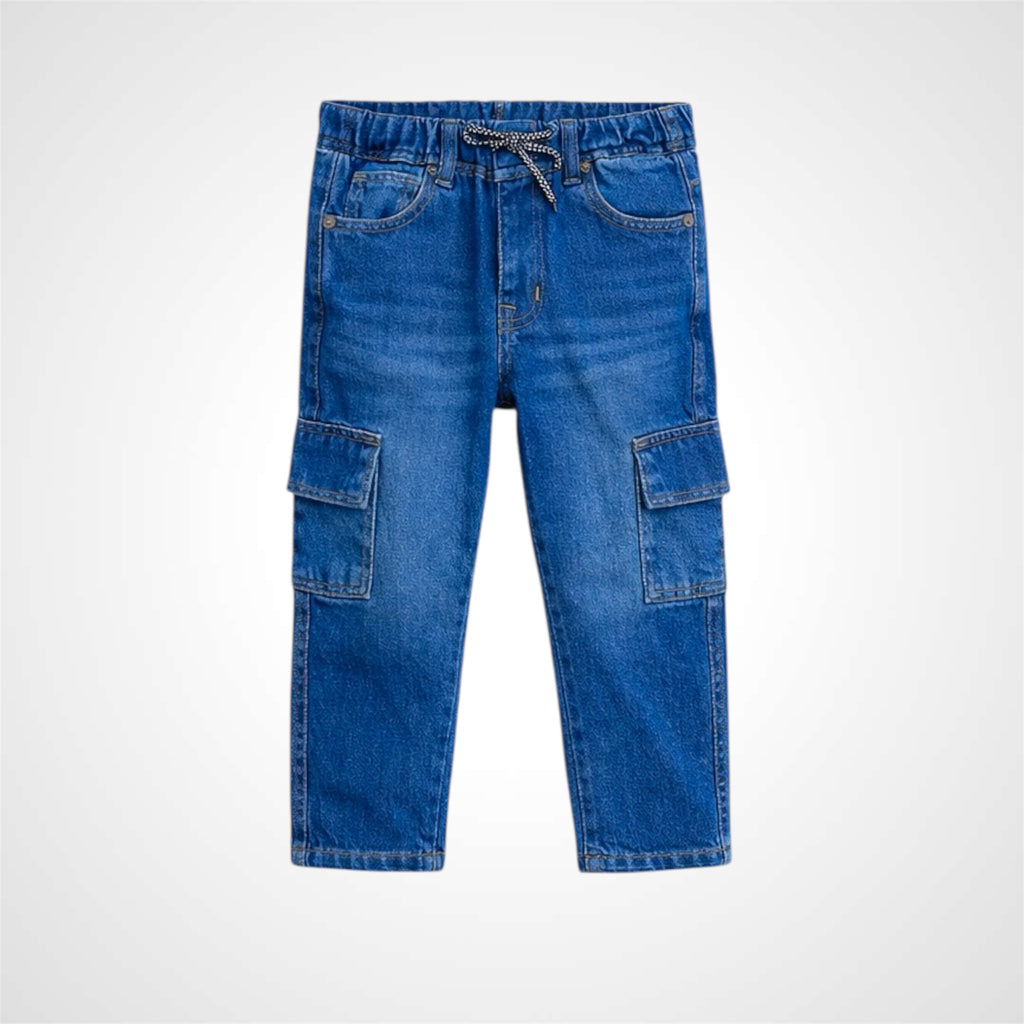 Kids Premium Denim Baggy Jeans with Elasticated Waist and Cargo Pockets Mid Blue 1
