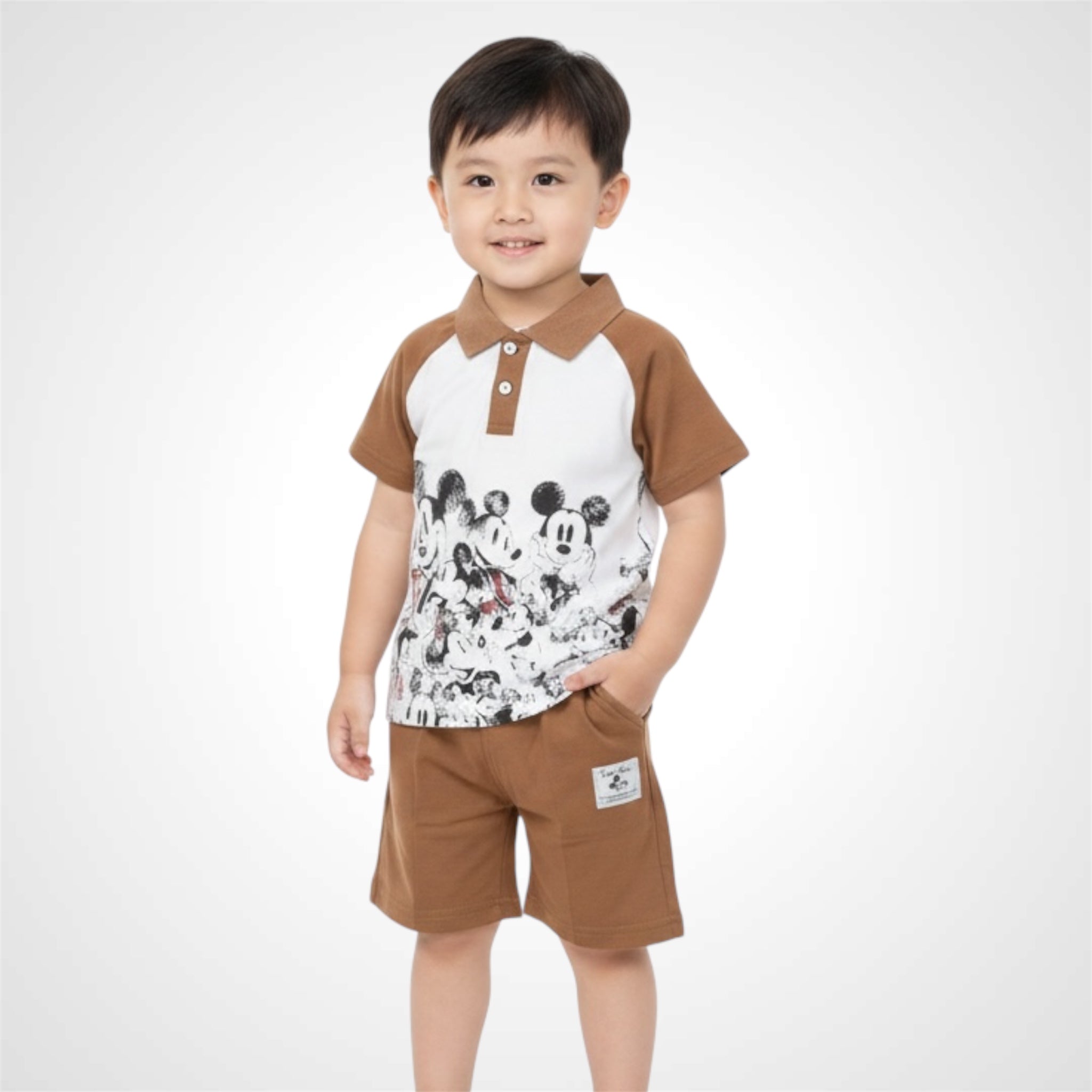 Kids' Premium Mickey Mouse Graphic Polo Shirt & Shorts Two-Piece Set.