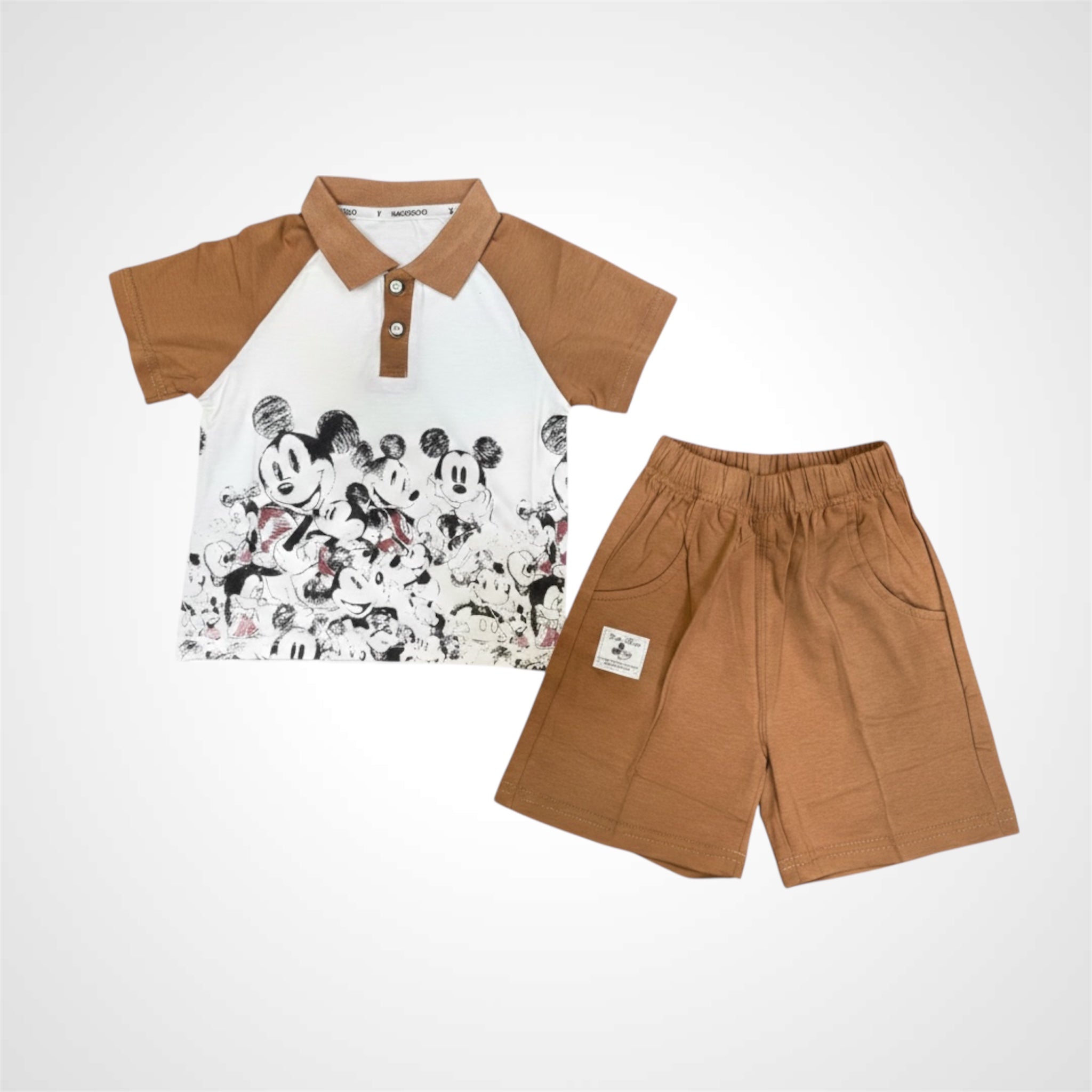 Kids' Premium Mickey Mouse Graphic Polo Shirt & Shorts Two-Piece Set 1.