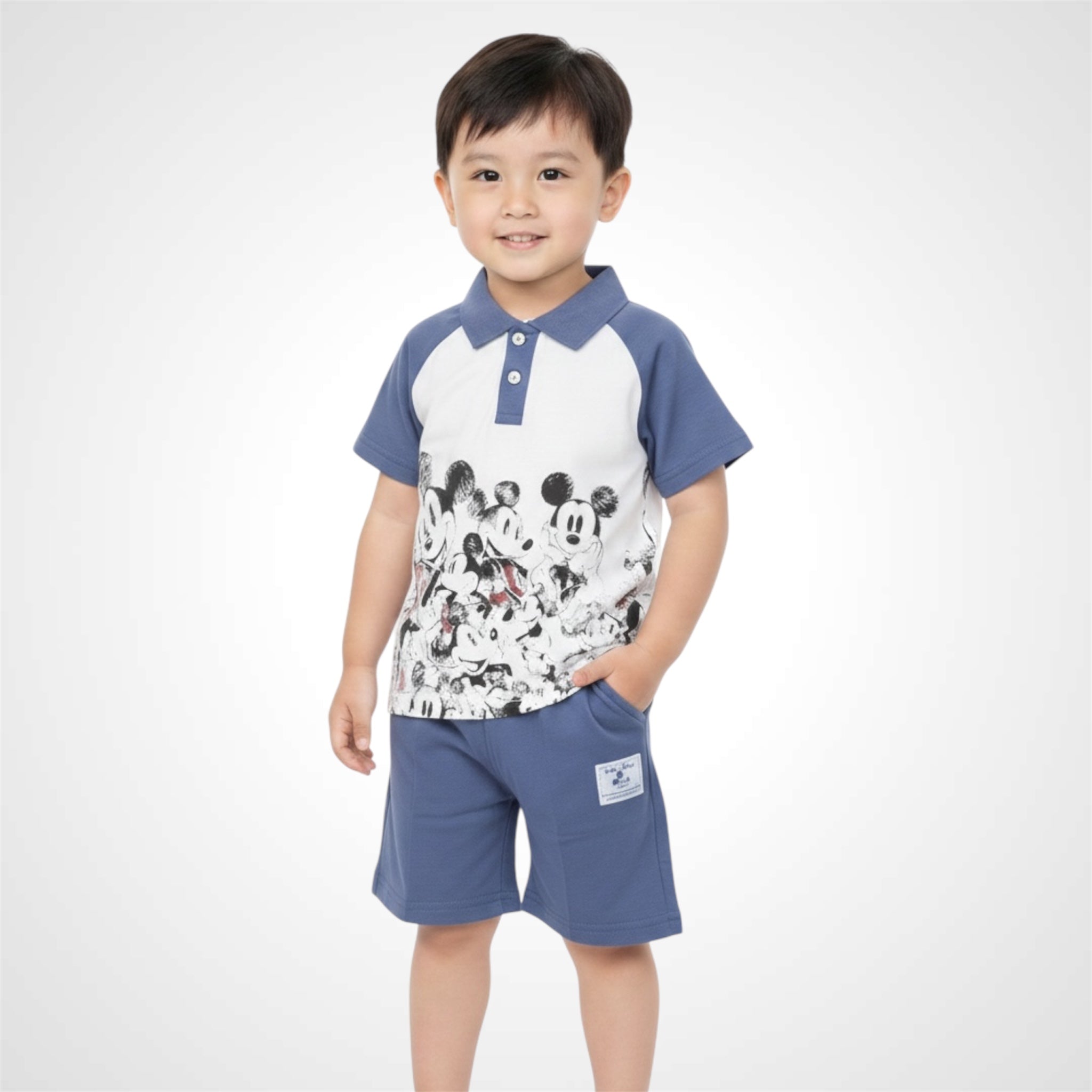 Kids' Premium Mickey Mouse Graphic Polo Shirt & Shorts Two-Piece Set