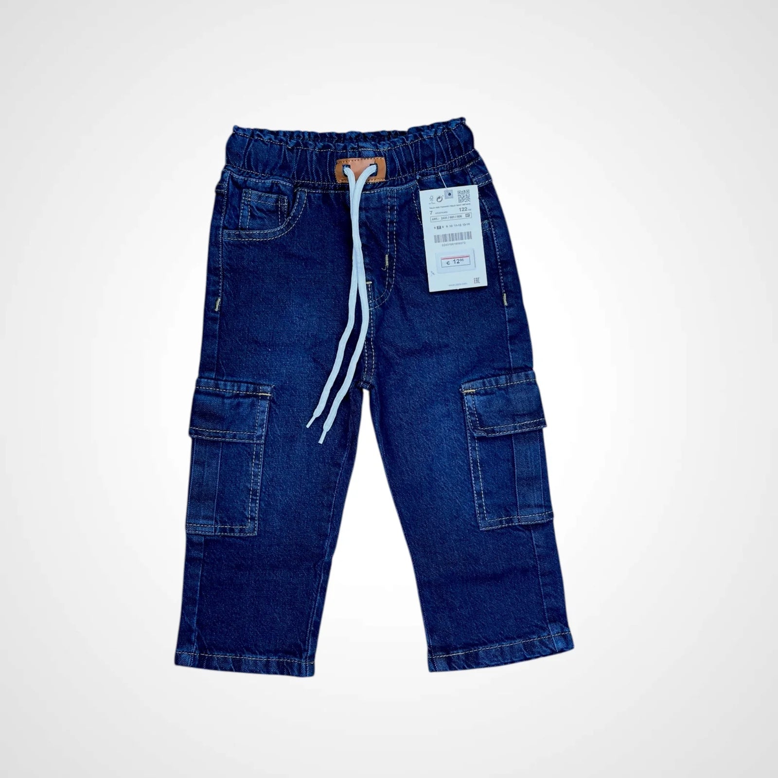 Kids' Premium Denim Baggy Jeans in dark blue, featuring elasticated waist and drawstring