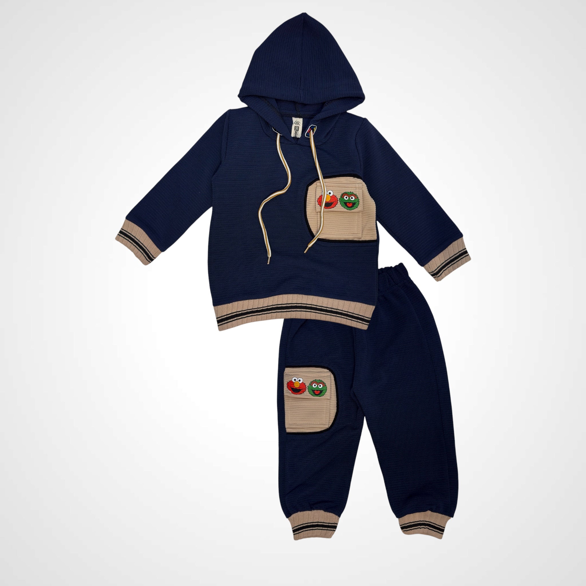 Kids' Textured Knit Hoodie & Jogger Set with Adorable Character Pockets (2-Piece)