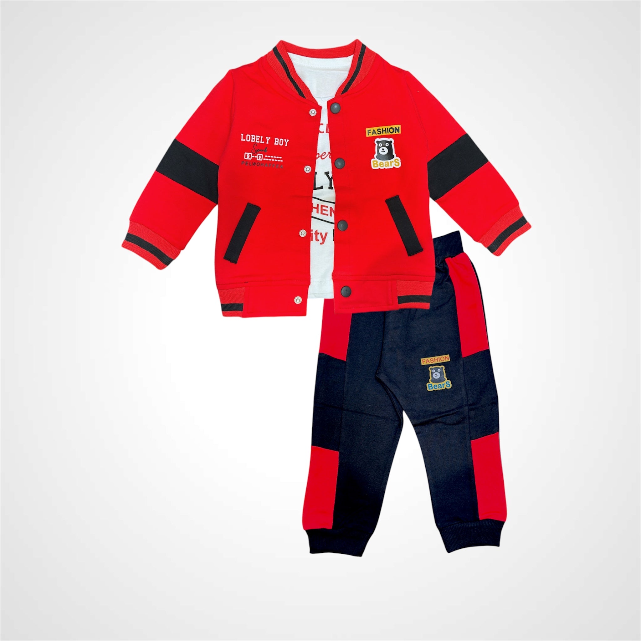 Kids' Sporty Bomber Jacket & Jogger Outfit with Inner Tee
